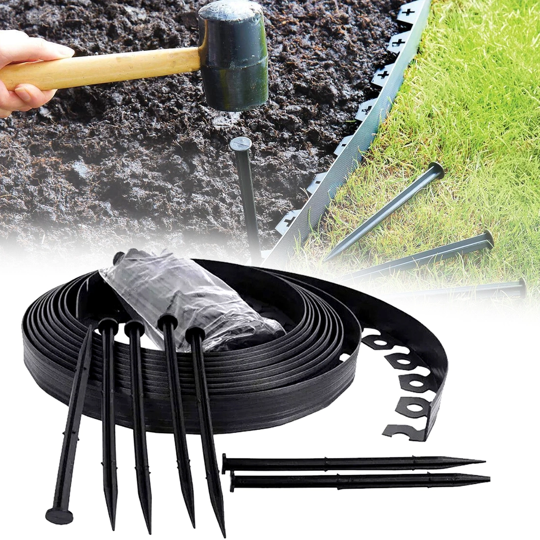 10m Garden Lawn Edging Strip Outdoor Boundary Border with 30 Fixing Nails view 5