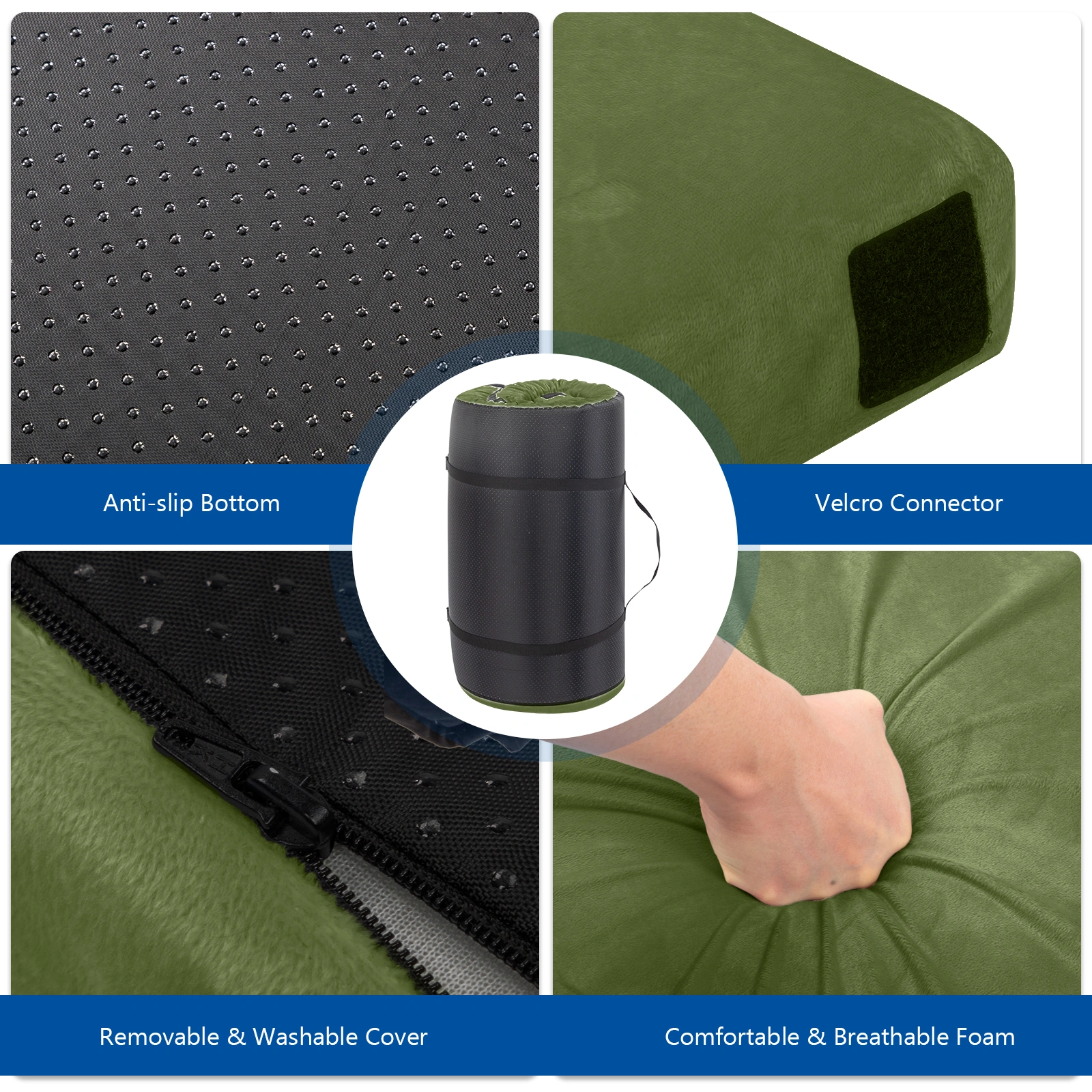 75"D x 30"W x 2.5"H sleeping mat for camping green view 15