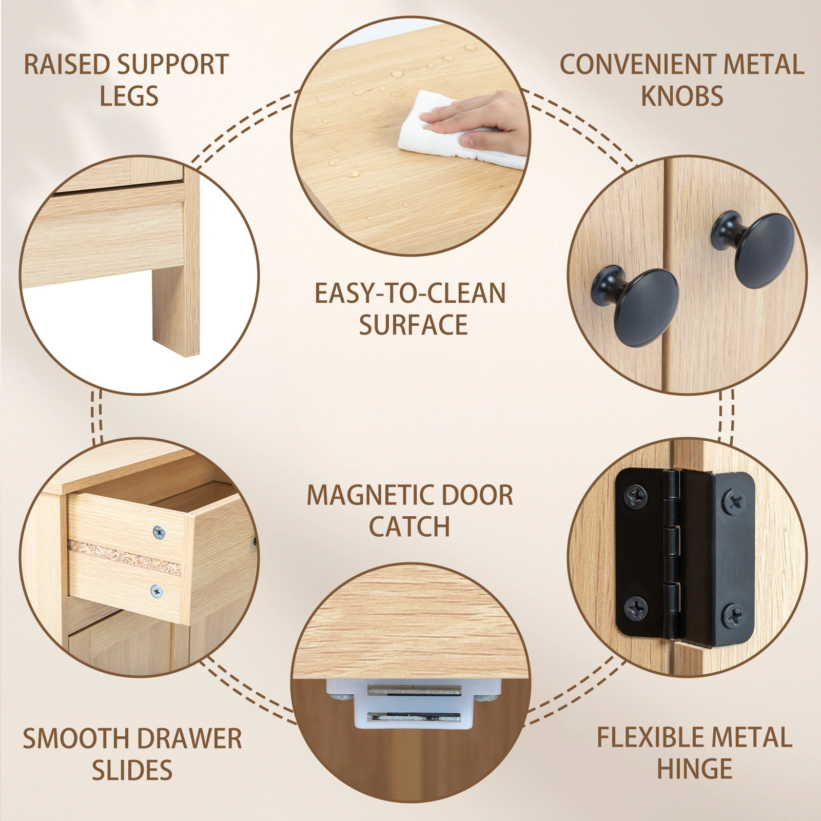 Natural wood color, particleboard with melamine veneer, 60*30*80cm, double doors, single drawer, bathroom vanity view 10
