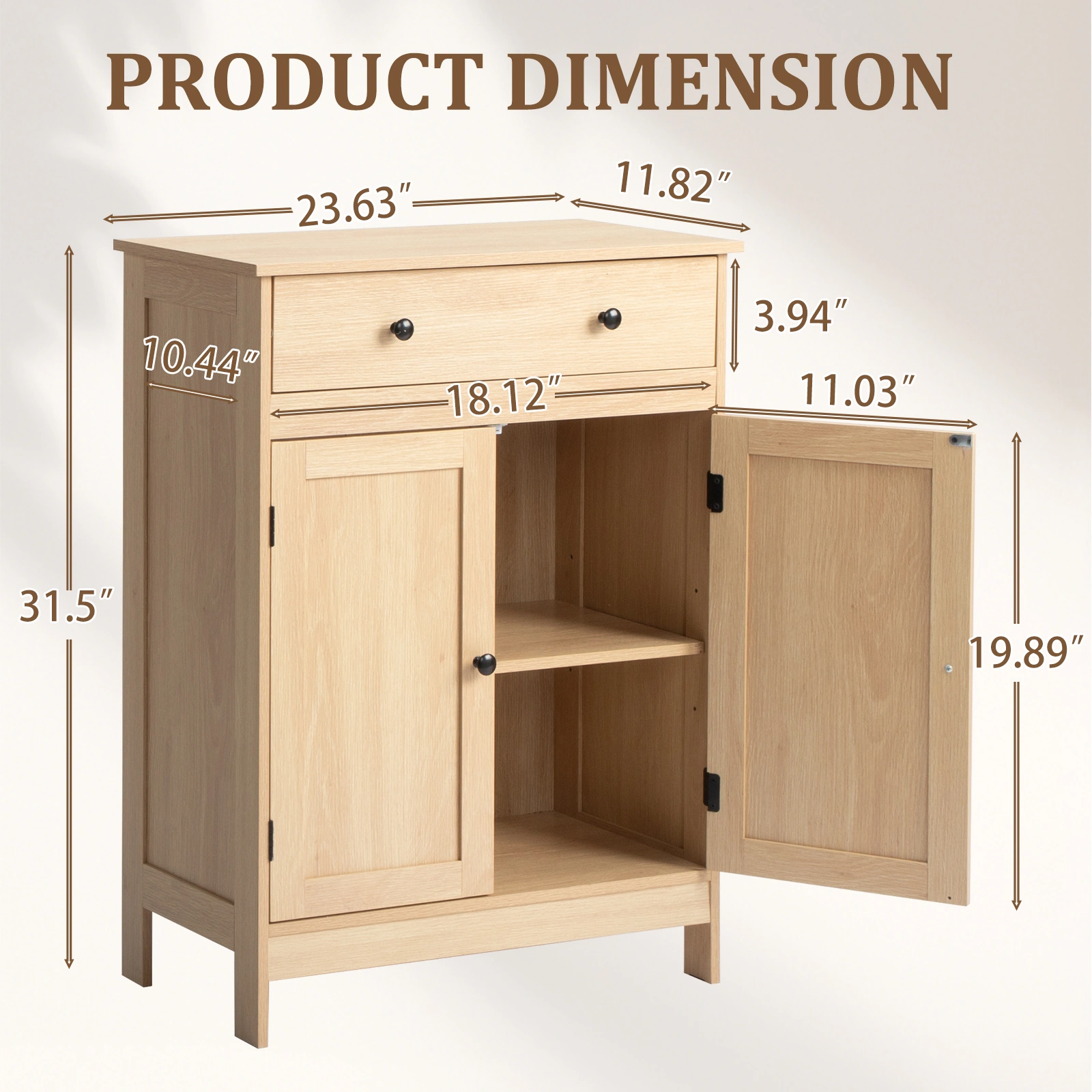 Natural wood color, particleboard with melamine veneer, 60*30*80cm, double doors, single drawer, bathroom vanity view 12