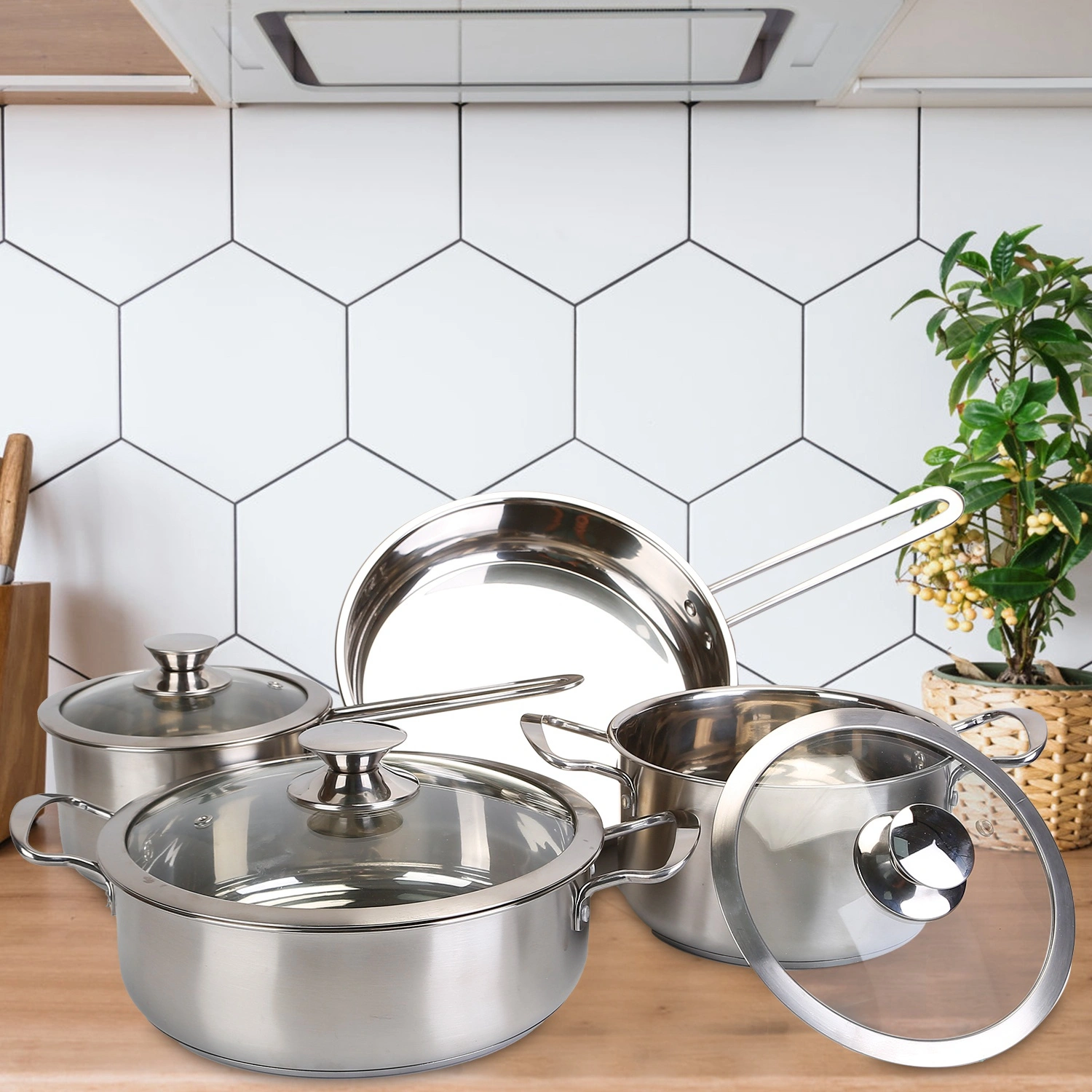 Stainless Steel Cookware Set Fast Even Heat Induction Pots Pans Set Dishwasher Safe with 2.7/3.7 Quart Stockpot 2 Quart Saucepan 9.17in Frying Pan(No shipments on weekends) view 11