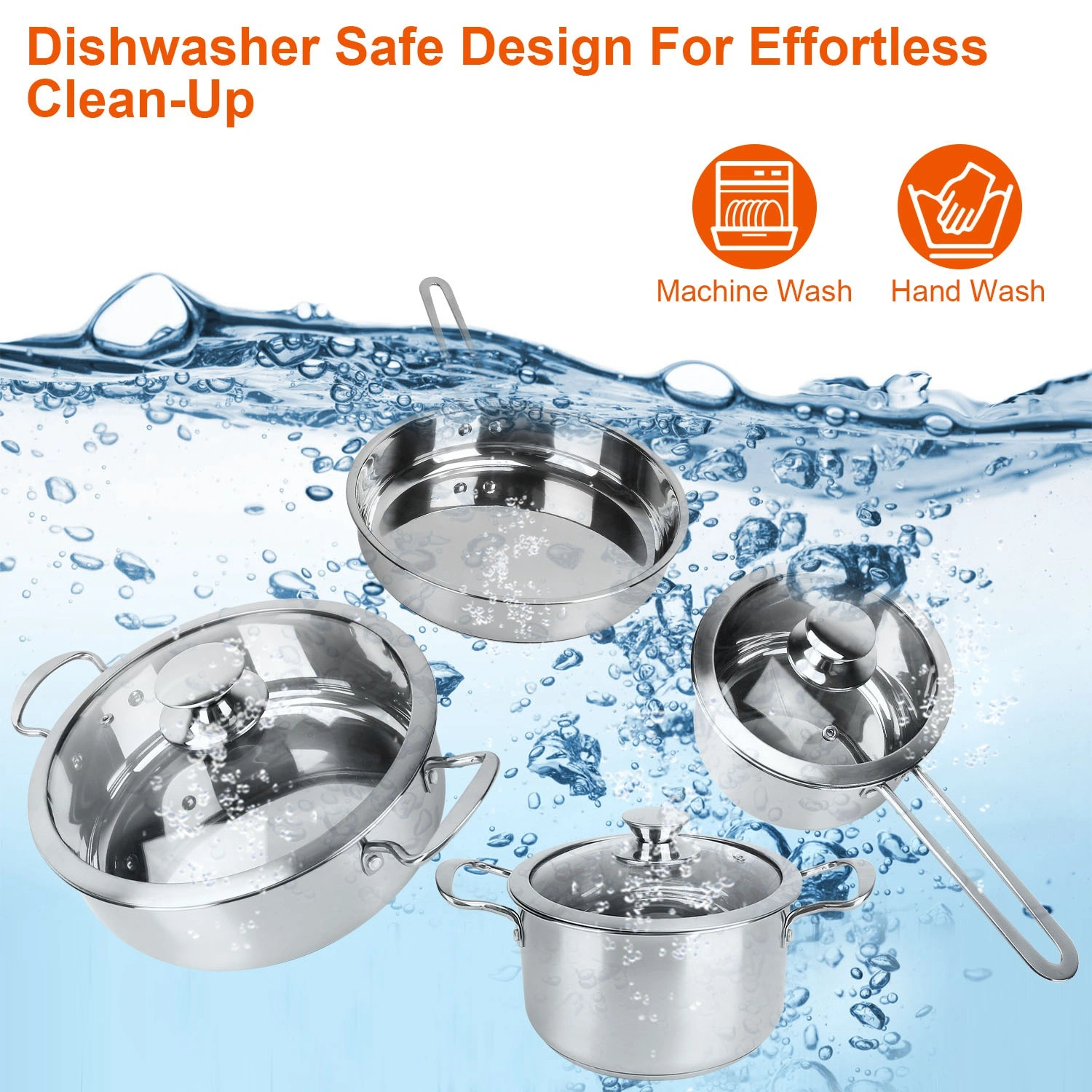 Stainless Steel Cookware Set Fast Even Heat Induction Pots Pans Set Dishwasher Safe with 2.7/3.7 Quart Stockpot 2 Quart Saucepan 9.17in Frying Pan(No shipments on weekends) view 7