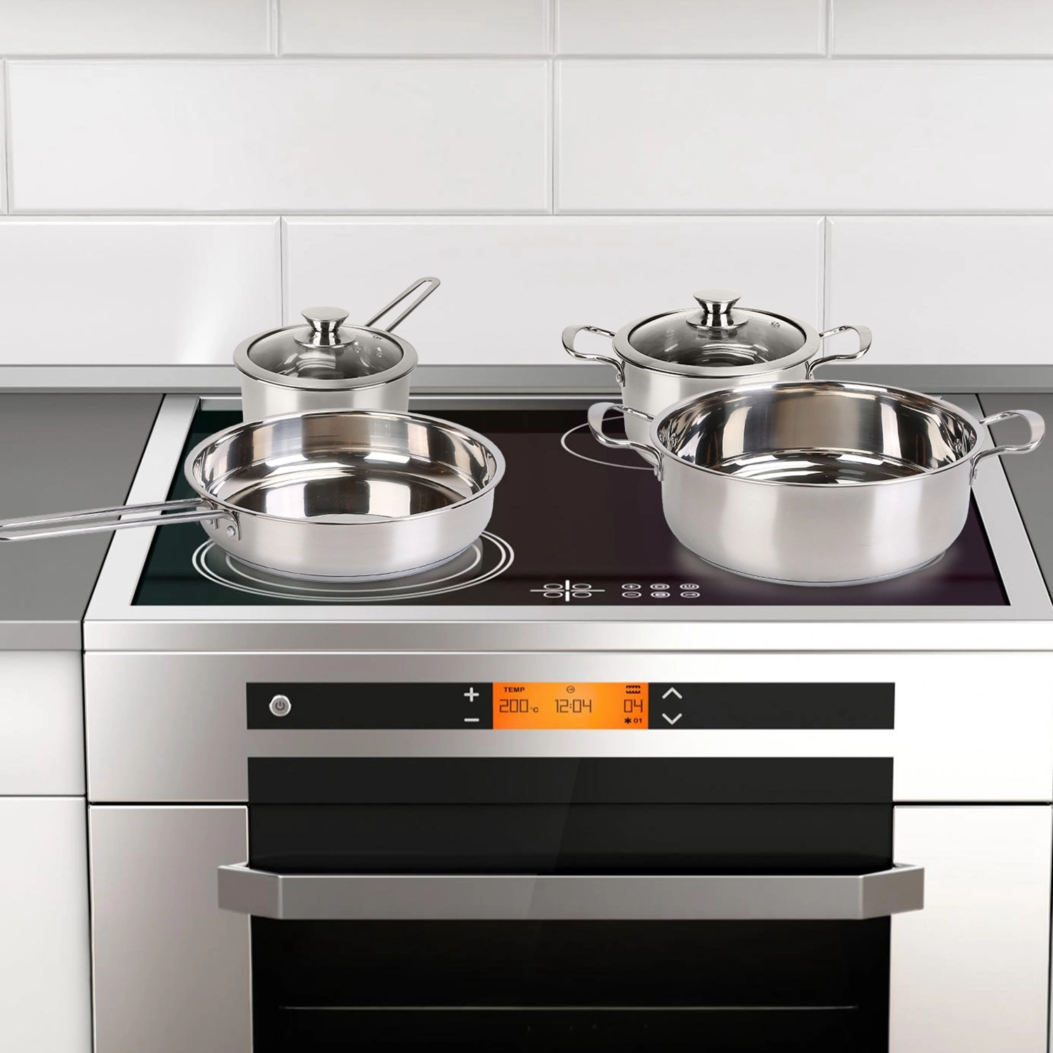 Stainless Steel Cookware Set Fast Even Heat Induction Pots Pans Set Dishwasher Safe with 2.7/3.7 Quart Stockpot 2 Quart Saucepan 9.17in Frying Pan(No shipments on weekends) view 9
