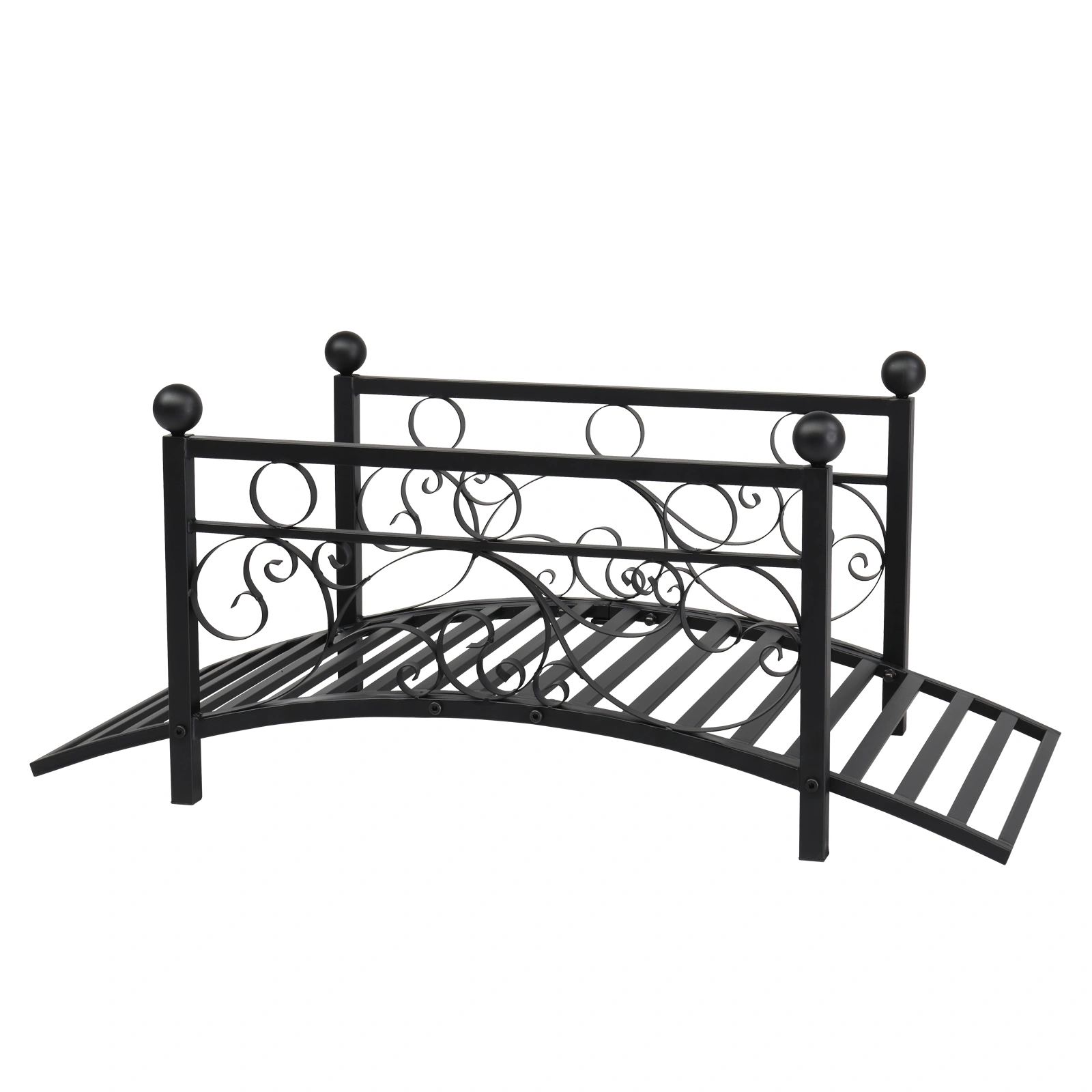 102*51*43cm Garden With Round Iron Ball Flat Top Handrail Garden Iron Bridge Black