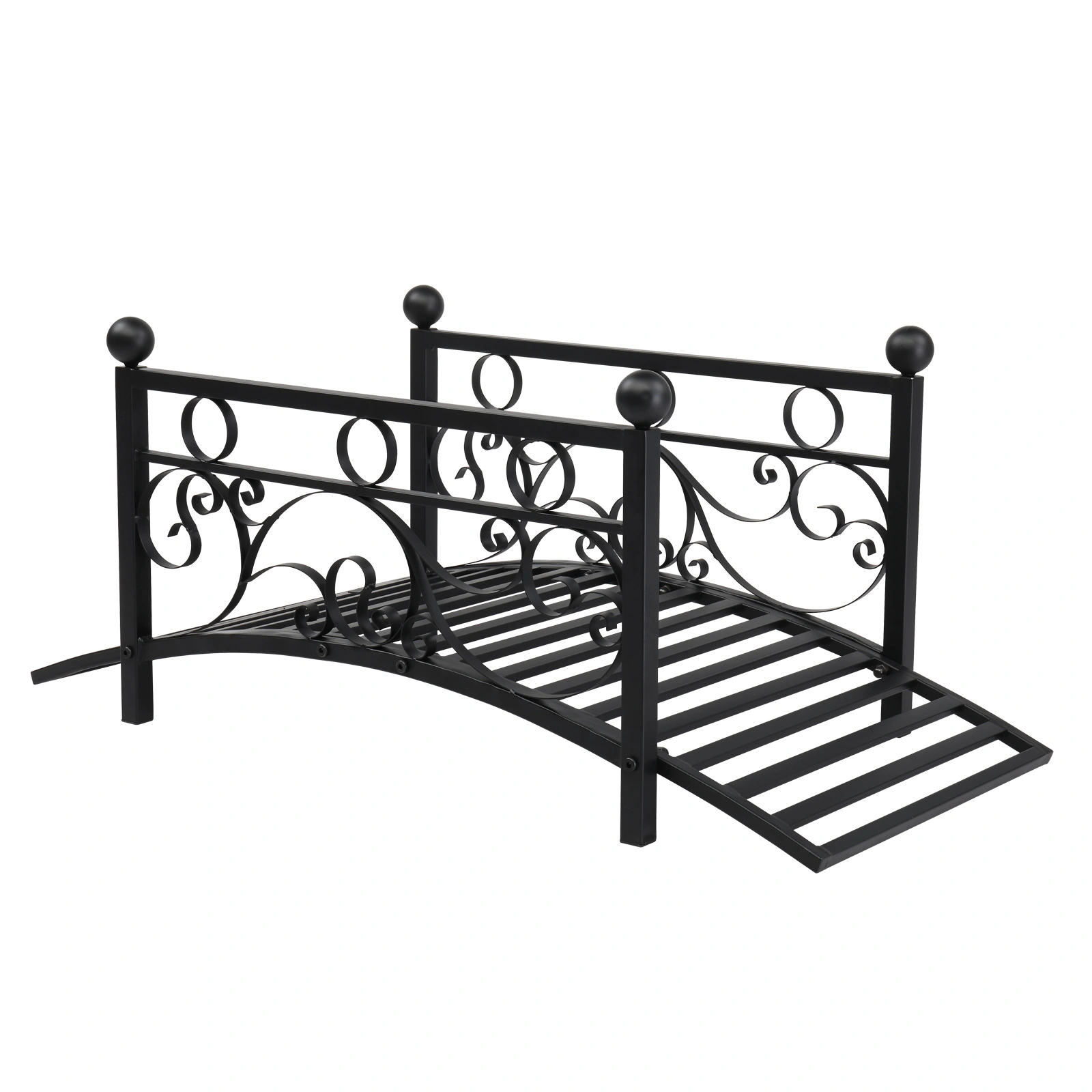 102*51*43cm Garden With Round Iron Ball Flat Top Handrail Garden Iron Bridge Black view 3