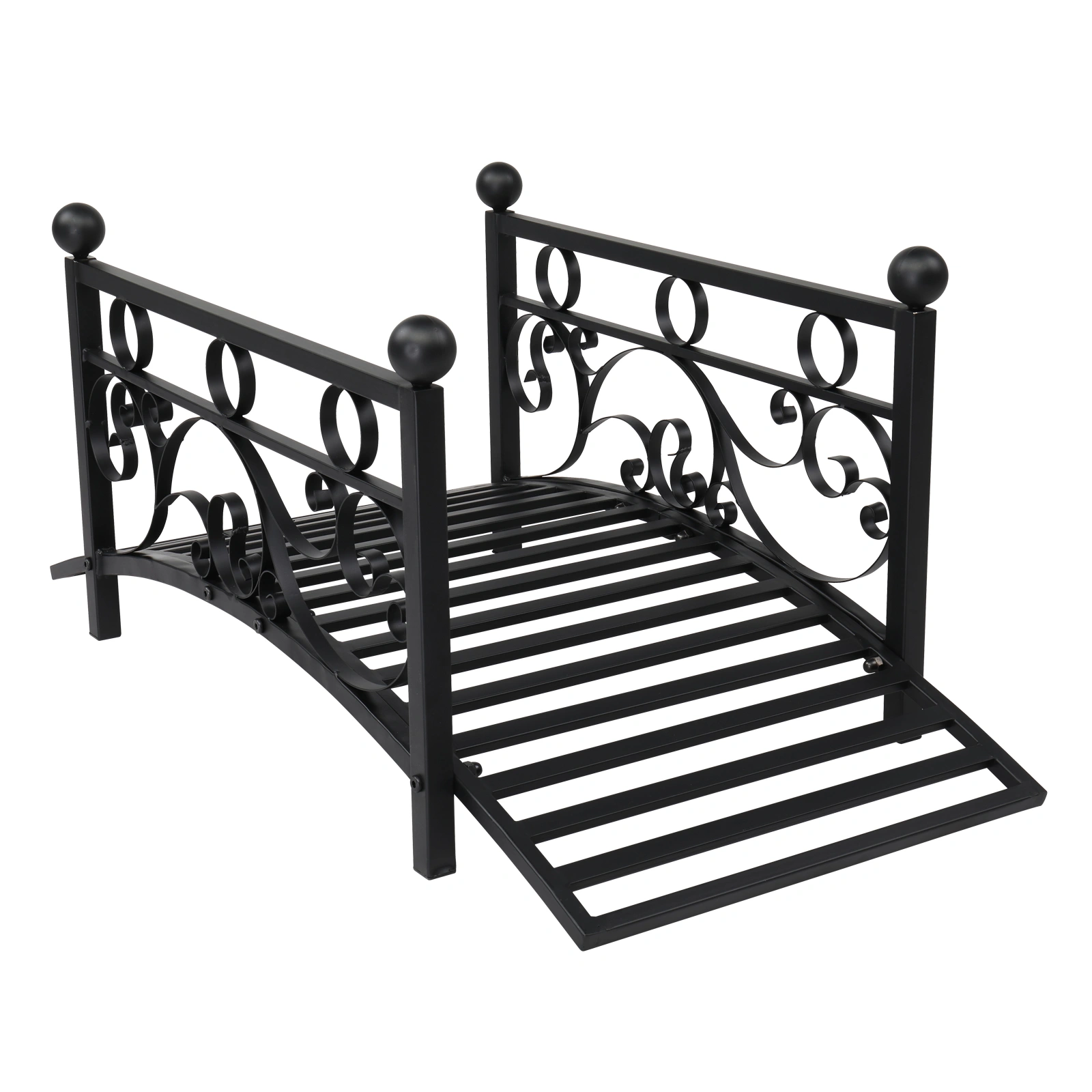 102*51*43cm Garden With Round Iron Ball Flat Top Handrail Garden Iron Bridge Black view 4