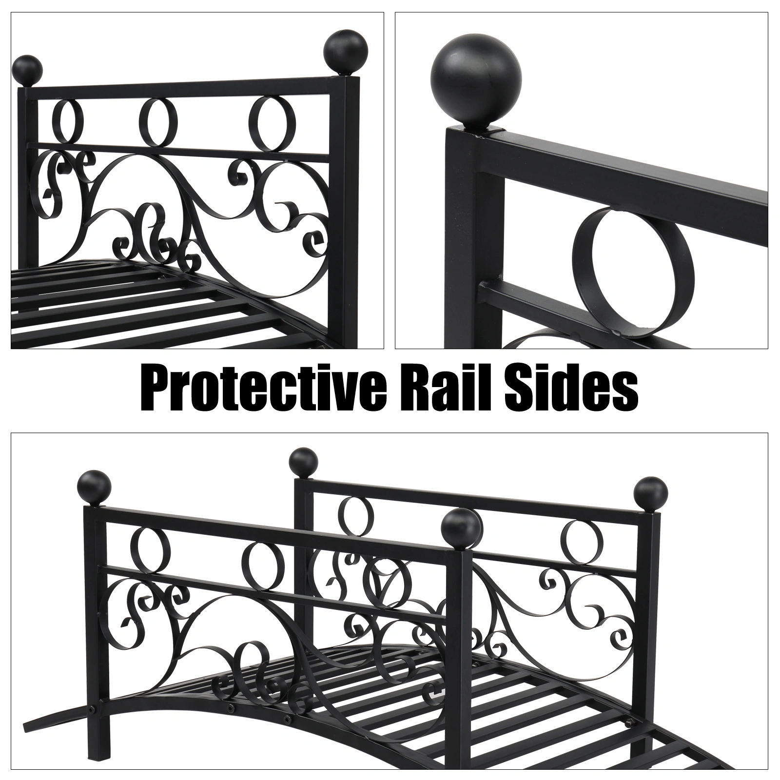 102*51*43cm Garden With Round Iron Ball Flat Top Handrail Garden Iron Bridge Black view 8