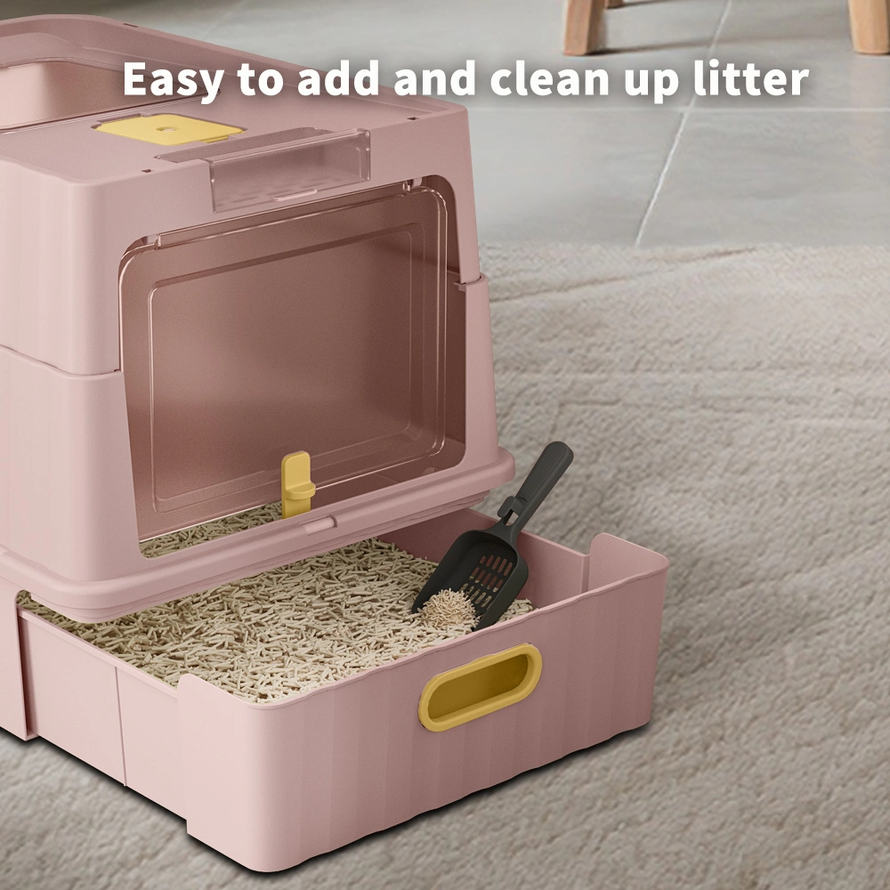 Simple drawer style pink cat litter box, humanized design, does not occupy household storage space view 2