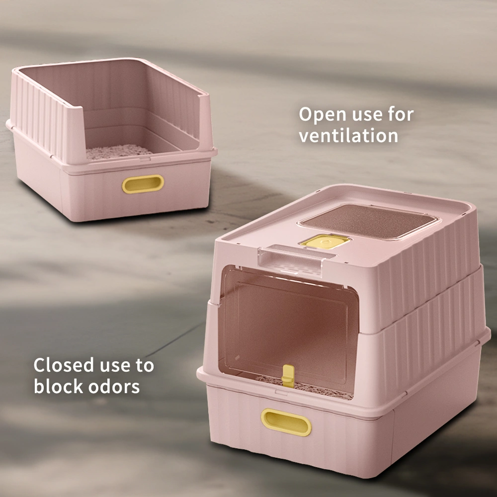 Simple drawer style pink cat litter box, humanized design, does not occupy household storage space view 3