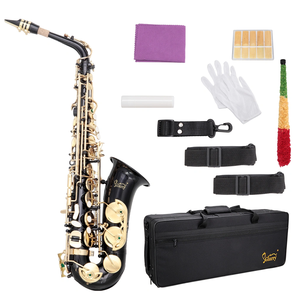Alto Saxophone Eb E-Flat in Black - 11 Reeds, Hard Case & Care Kit Bundle for Students Beginners