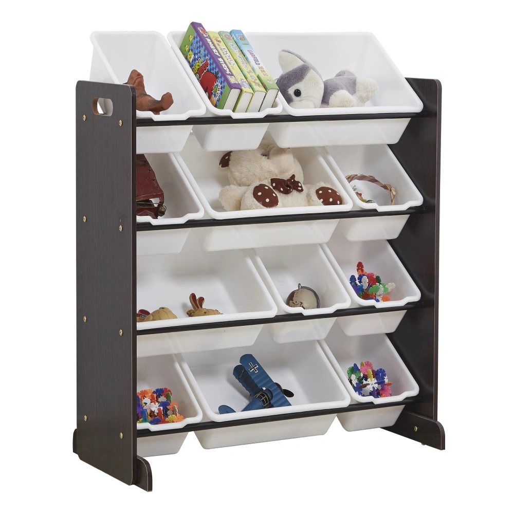 Kids' Toy Storage Organizer with 12 Plastic Bins, Espresso / White view 2