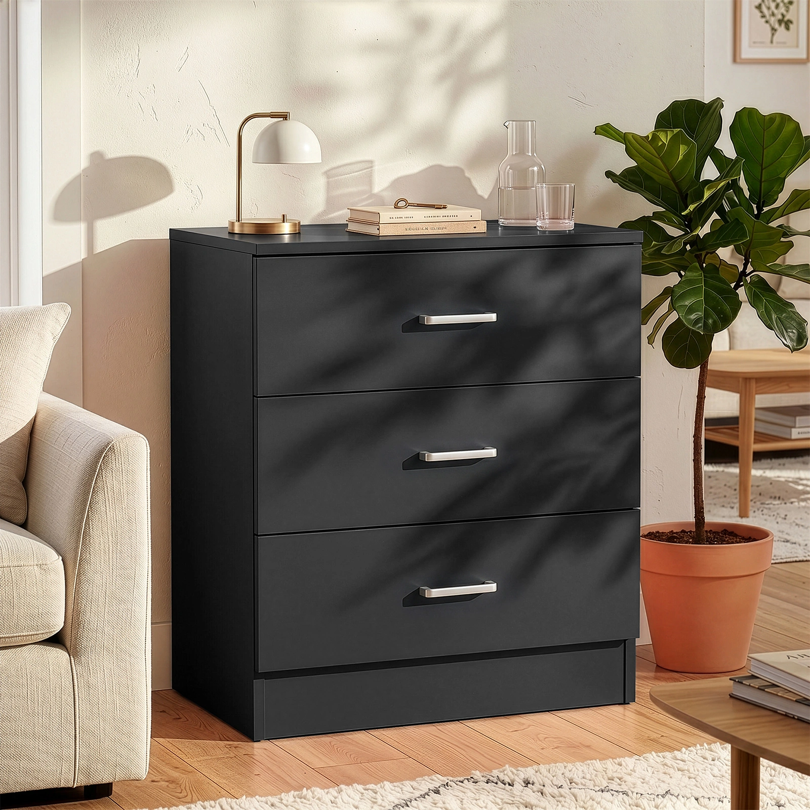 3-Drawer Chest with Textured Finish Drawer Dresser 22.05*12.99*25.98in Black view 12