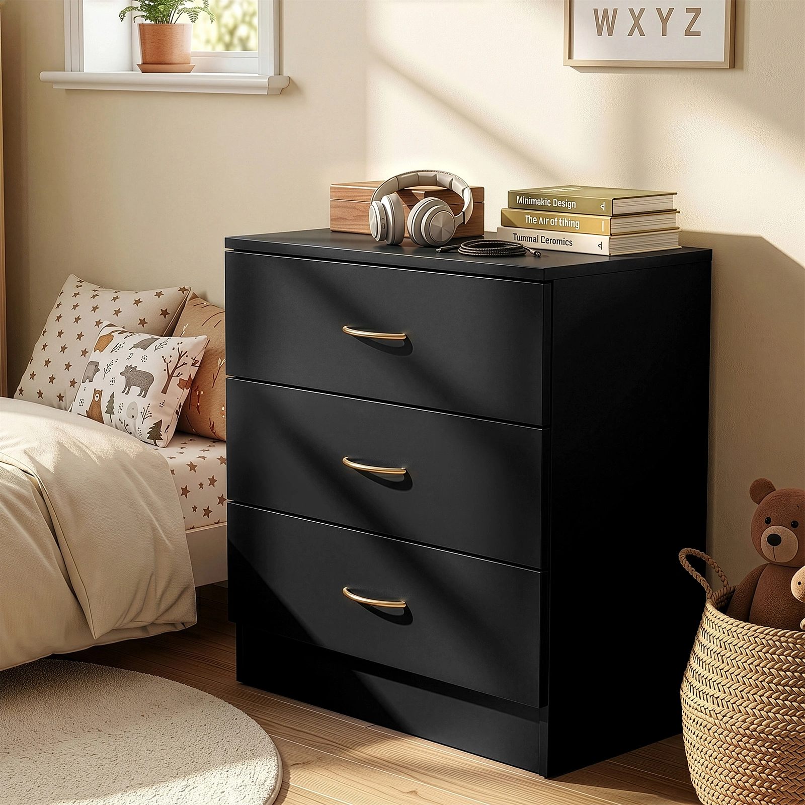 3-Drawer Chest with Textured Finish Drawer Dresser 22.05*12.99*25.98in Black view 13