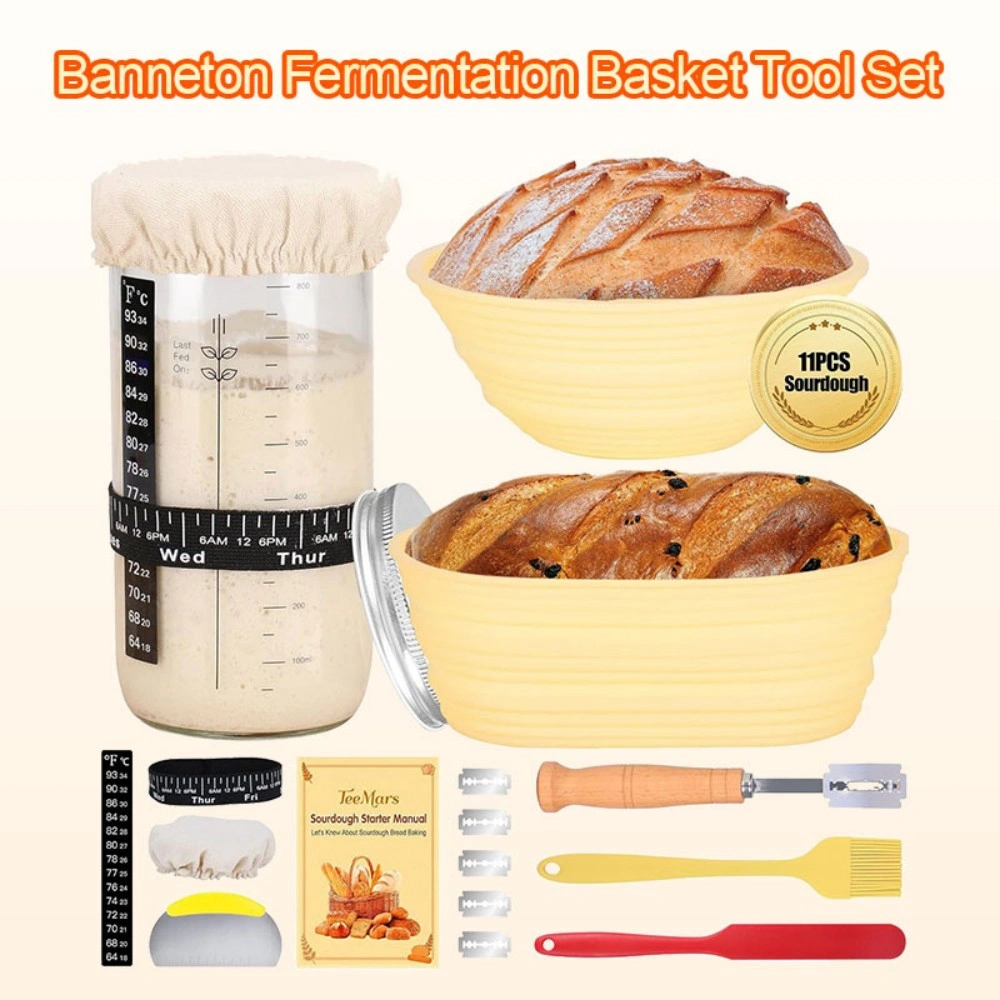 Sourdough Proofing Basket Set - Bread Fermentation Banneton with Cotton Liner for Artisan Dough Rising and Baking