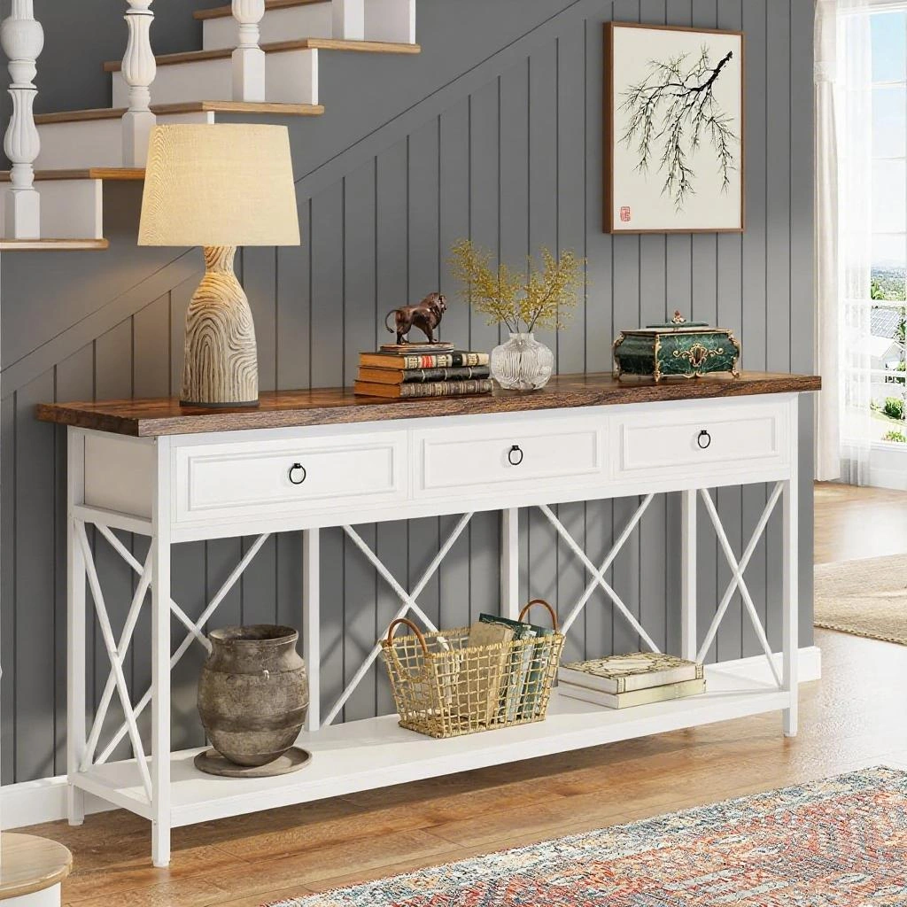 Long Console Table for Living Room, Narrow Entryway Sofa Table with Storage Shelf, Modern Hallway Table for Bedroom, Home Decor view 2