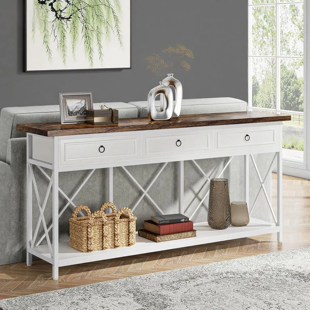 Long Console Table for Living Room, Narrow Entryway Sofa Table with Storage Shelf, Modern Hallway Table for Bedroom, Home Decor view 3