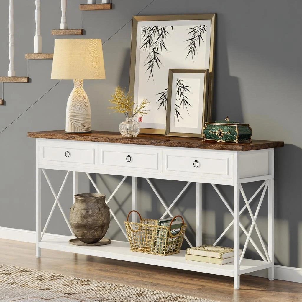 Long Console Table for Living Room, Narrow Entryway Sofa Table with Storage Shelf, Modern Hallway Table for Bedroom, Home Decor view 6