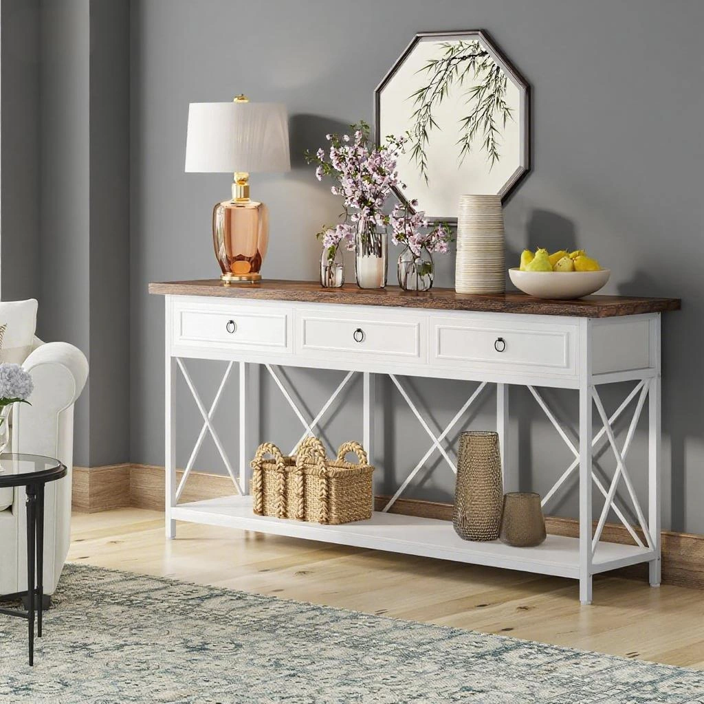 Long Console Table for Living Room, Narrow Entryway Sofa Table with Storage Shelf, Modern Hallway Table for Bedroom, Home Decor view 8