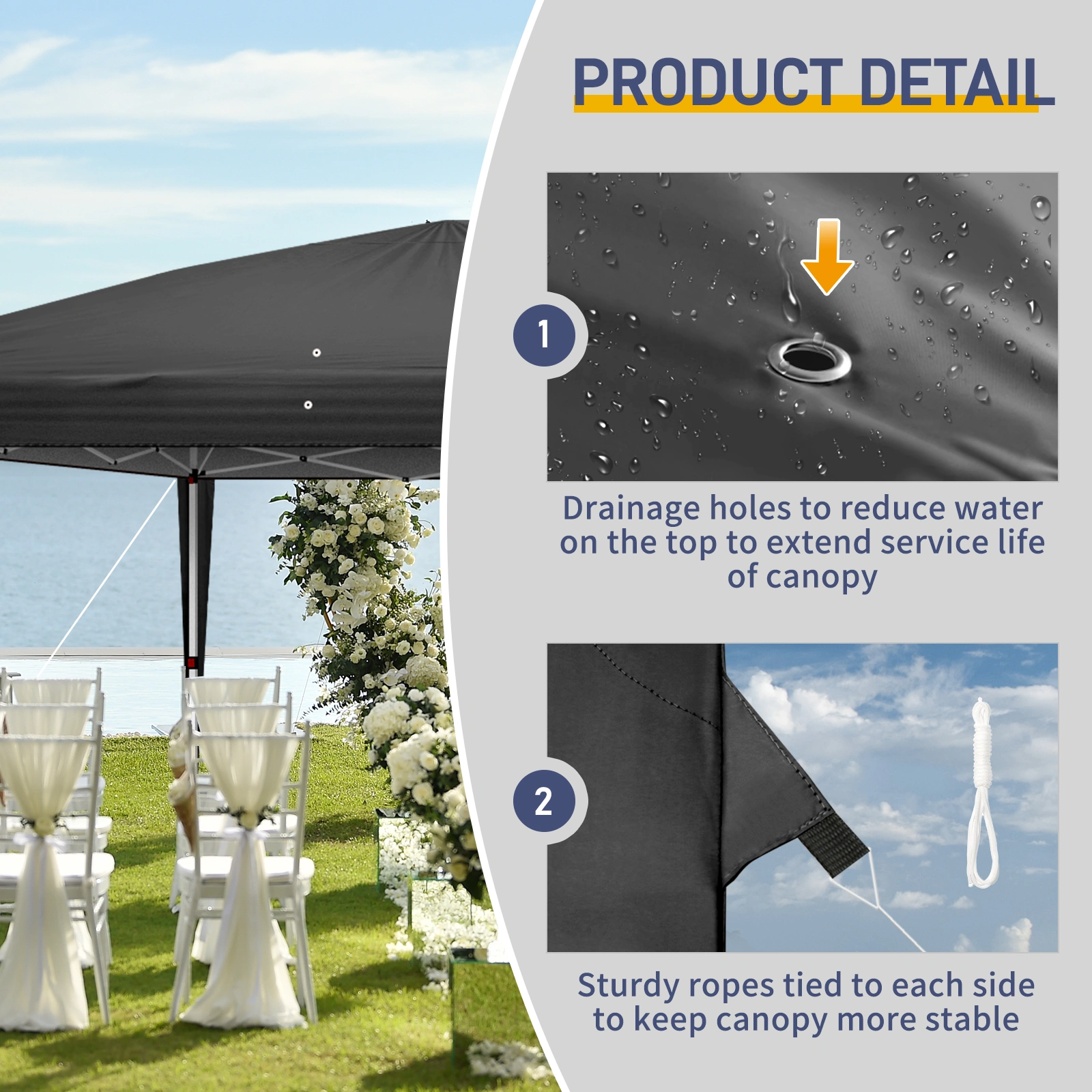 10x20' Pop Up Canopy Tent Black, Instant Outdoor Gazebo with 6 Panels 2 Doors 4 Mesh Windows, Powder Coated Steel Frame, 210D Oxford Fabric with Carry Bag view 5
