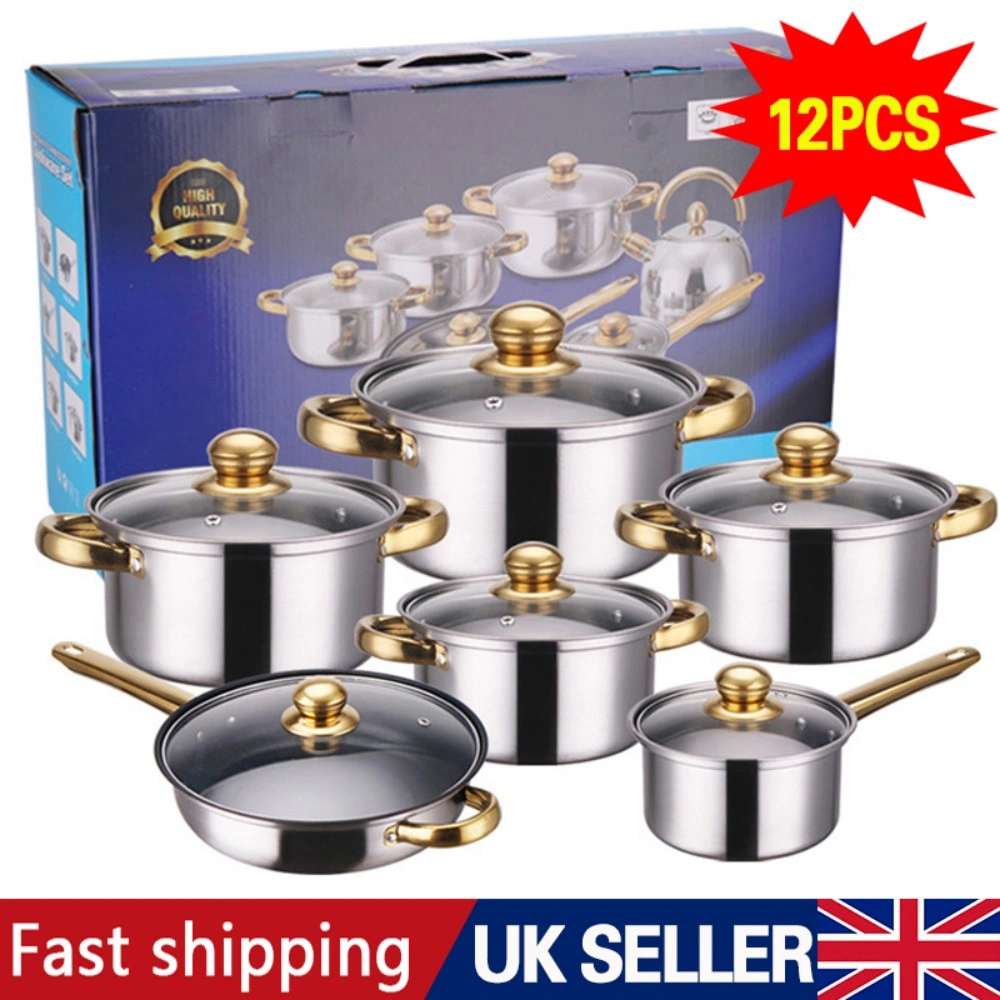 12Pc Stainless Steel Cookware Set Casserole Saucepan Stock Pot Induction
