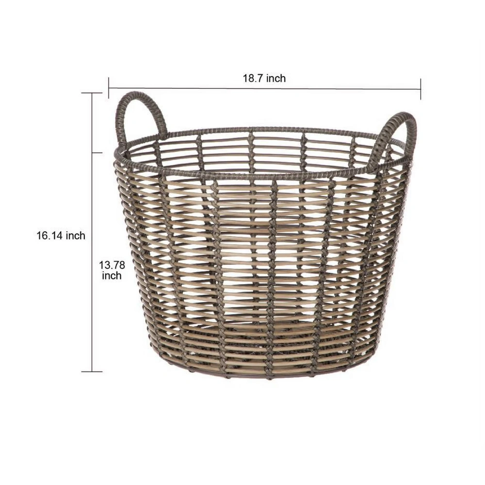 Extra Large Round Poly Rattan Decorative Storage Basket with Handles, 18.7 in x 16 in (Shipment from Walmart) view 2