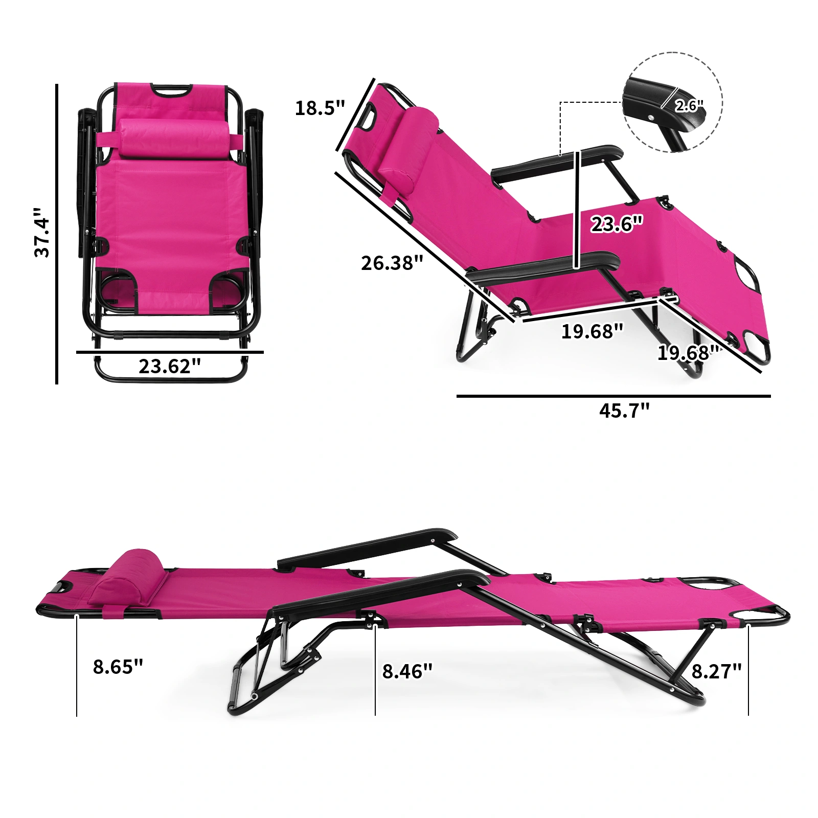 Portable Dual Purposes Extendable Folding Reclining Chair Pink view 13