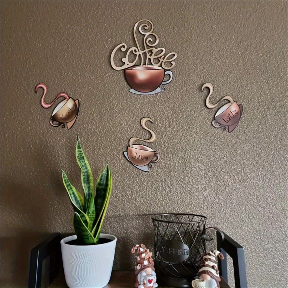 4 Pcs Metal Coffee Cup Wall Art Decor, Vintage Coffee Bar Signs, Kitchen Restaurant Cafe Lounges, Metal Coffee Cup Logos, Gift view 4