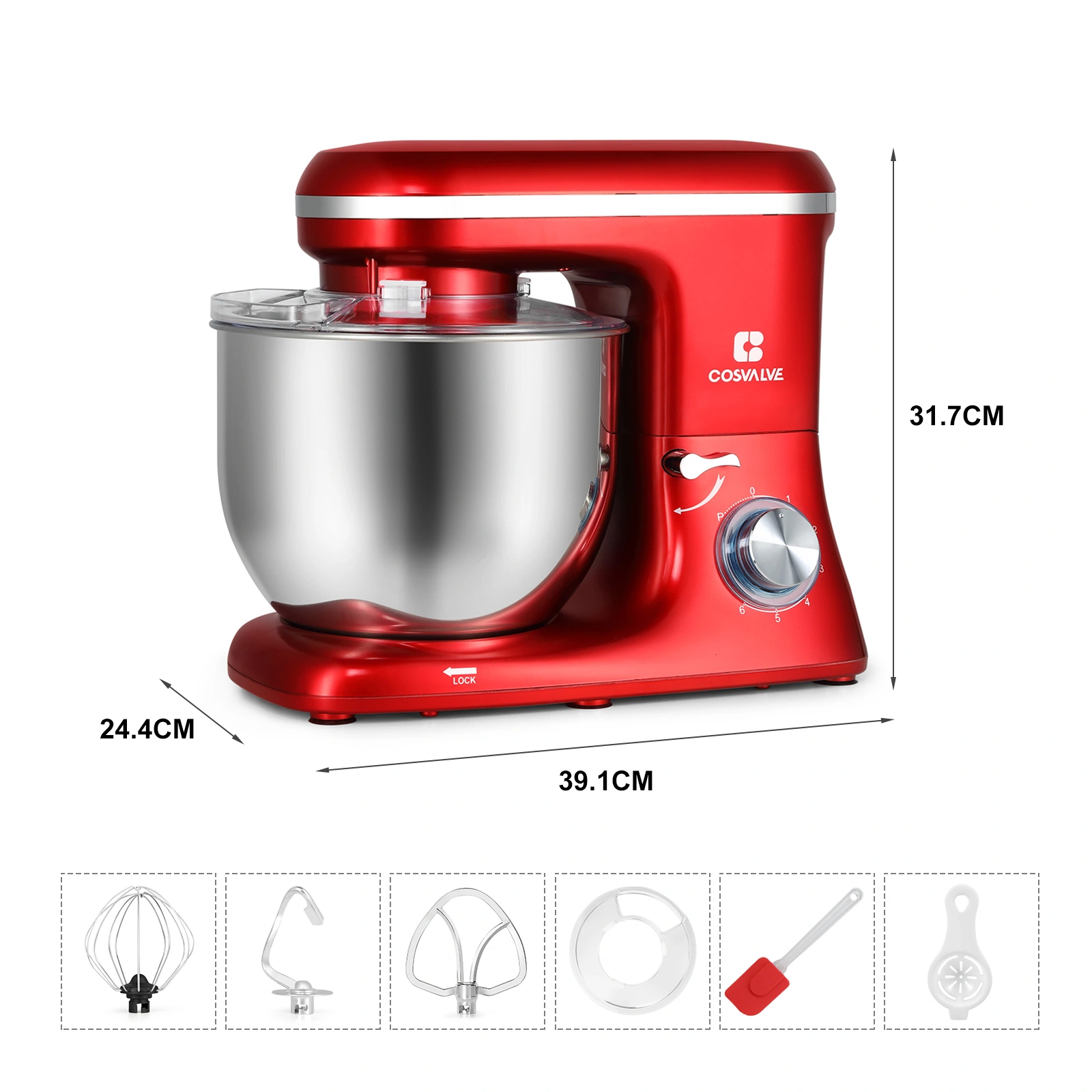1400W Food Processor, 7L Stainless Steel Bowl, Red - Electric Kitchen Mixer & Chopper view 2