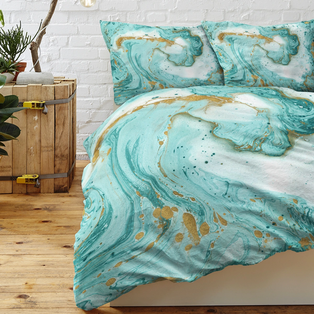 Chic Girly Marble Duvet Cover Single Mint Gold Glitter Turquoise Aqua Teal Blue Abstract Comforter Set view 2