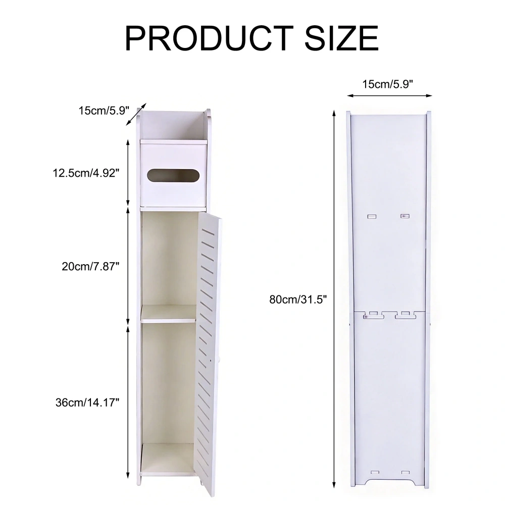 Narrow Bathroom Storage Cabinet, Freestanding Slim Floor Cabinet with Doors & Shelves, Toilet Paper Holder, Space-Saving Organizer for Small Bathrooms view 2