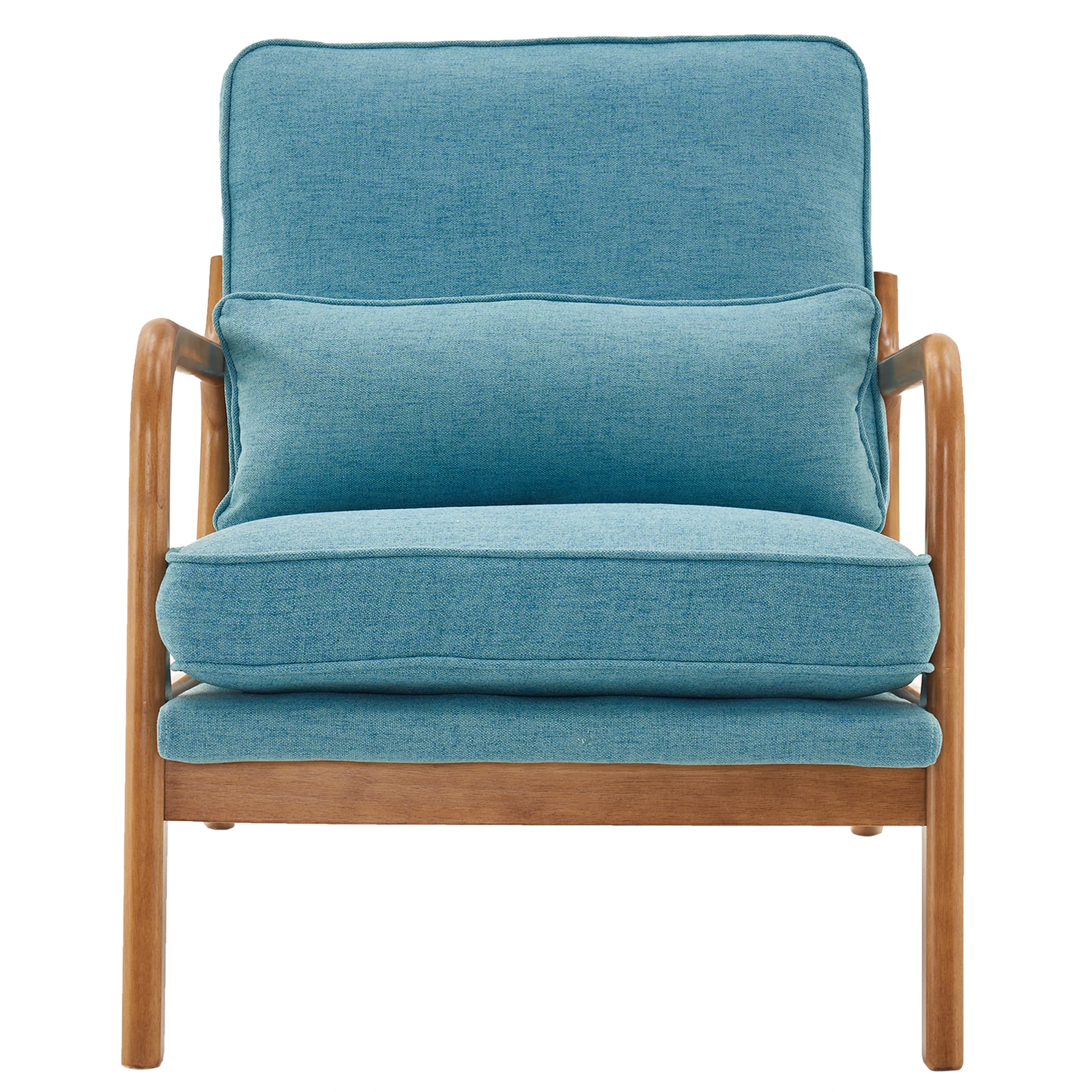 Teal Oak Armchair with Cushioned Seat and Wooden Arms, Mid-Century Indoor Lounge Chair with Upholstered Backrest and Comfortable Seating view 2