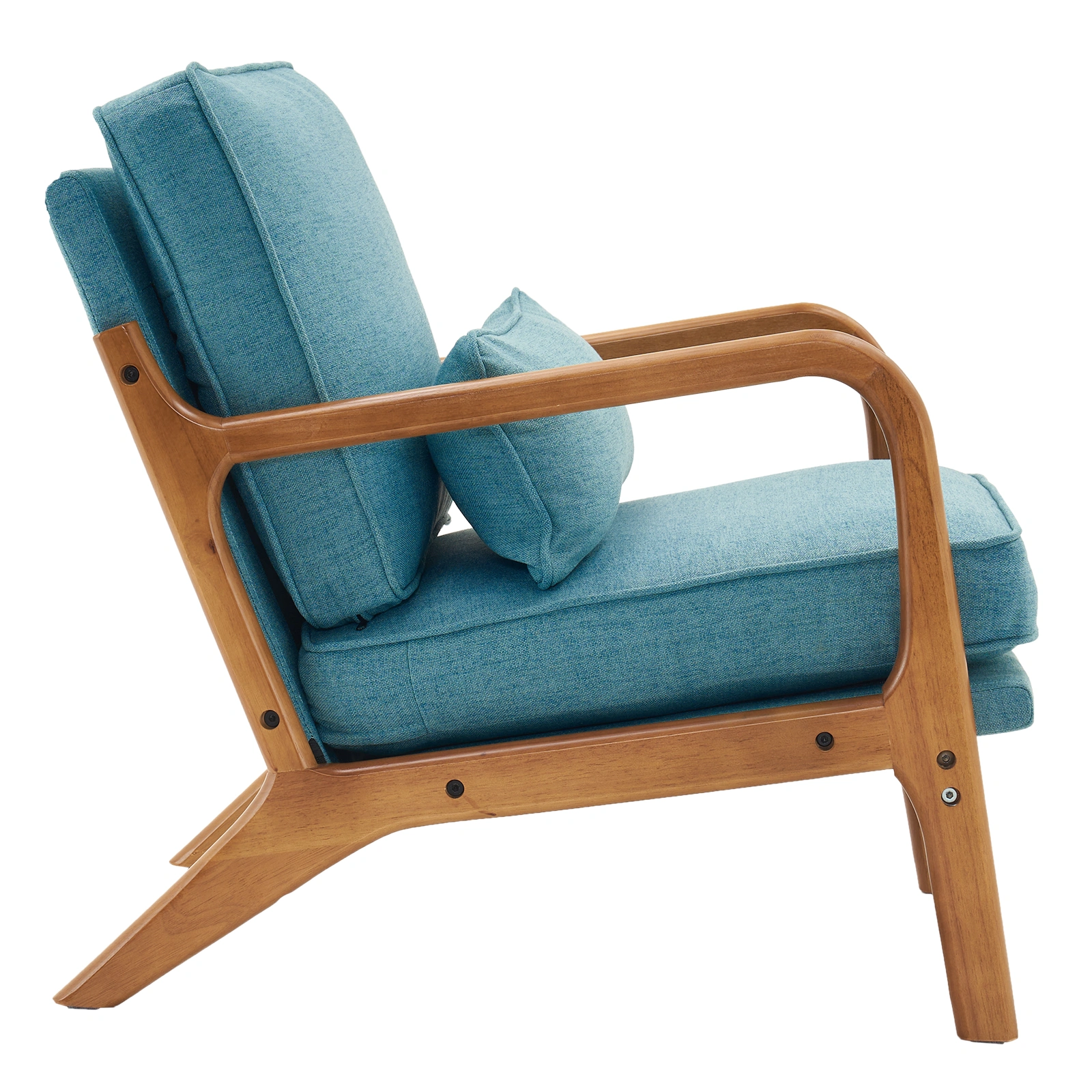 Teal Oak Armchair with Cushioned Seat and Wooden Arms, Mid-Century Indoor Lounge Chair with Upholstered Backrest and Comfortable Seating view 3