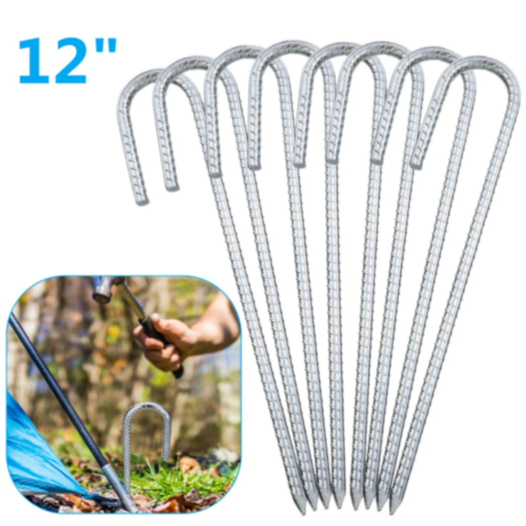 8PCS Heavy Duty Trampoline Wind Stakes J-Shaped Metal Ground Anchors Tent Pegs view 2
