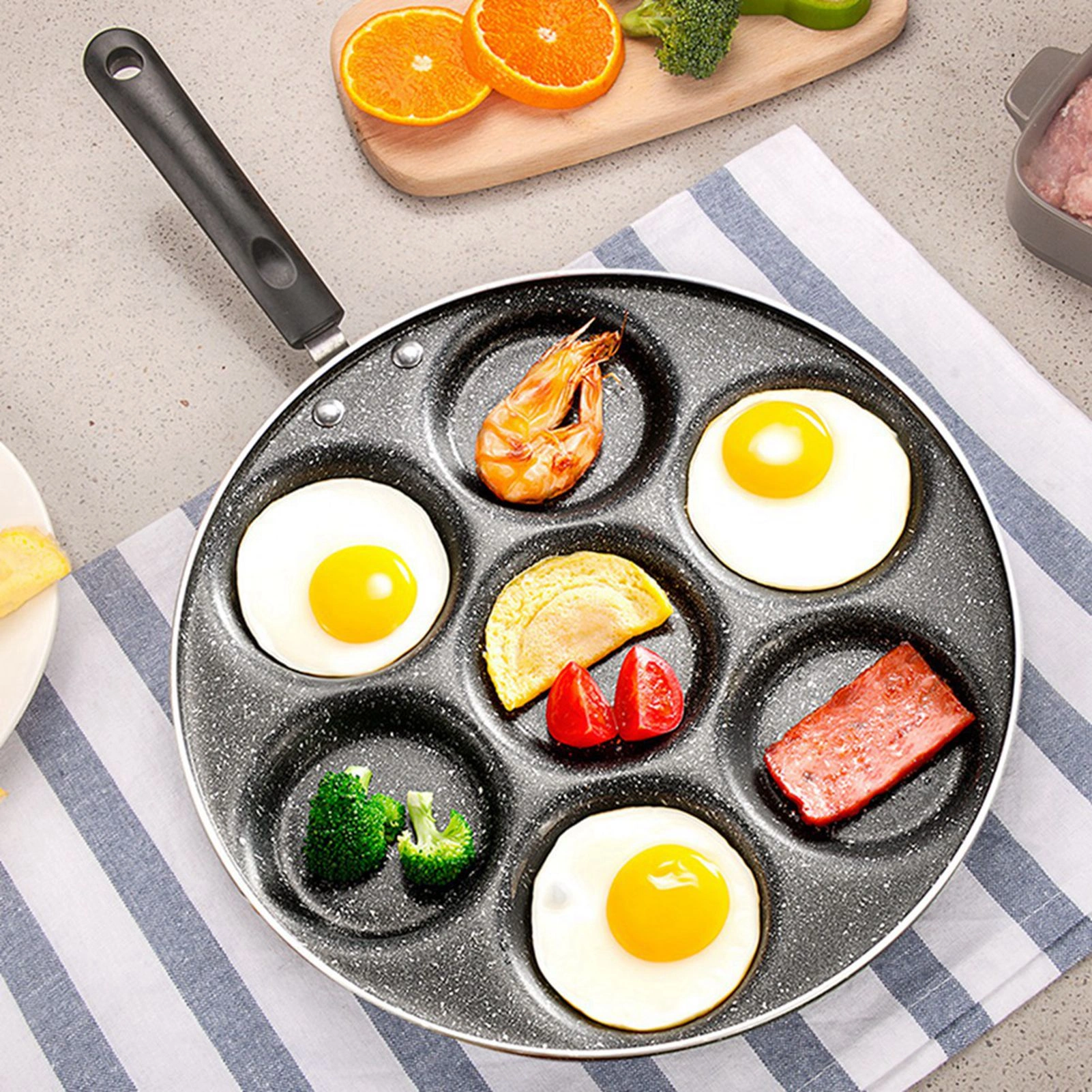 7 Hole Non Stick Frying Pan - Egg Cooker Mold & Burger Grill Pan, Household Kitchen Cookware for Fried Eggs