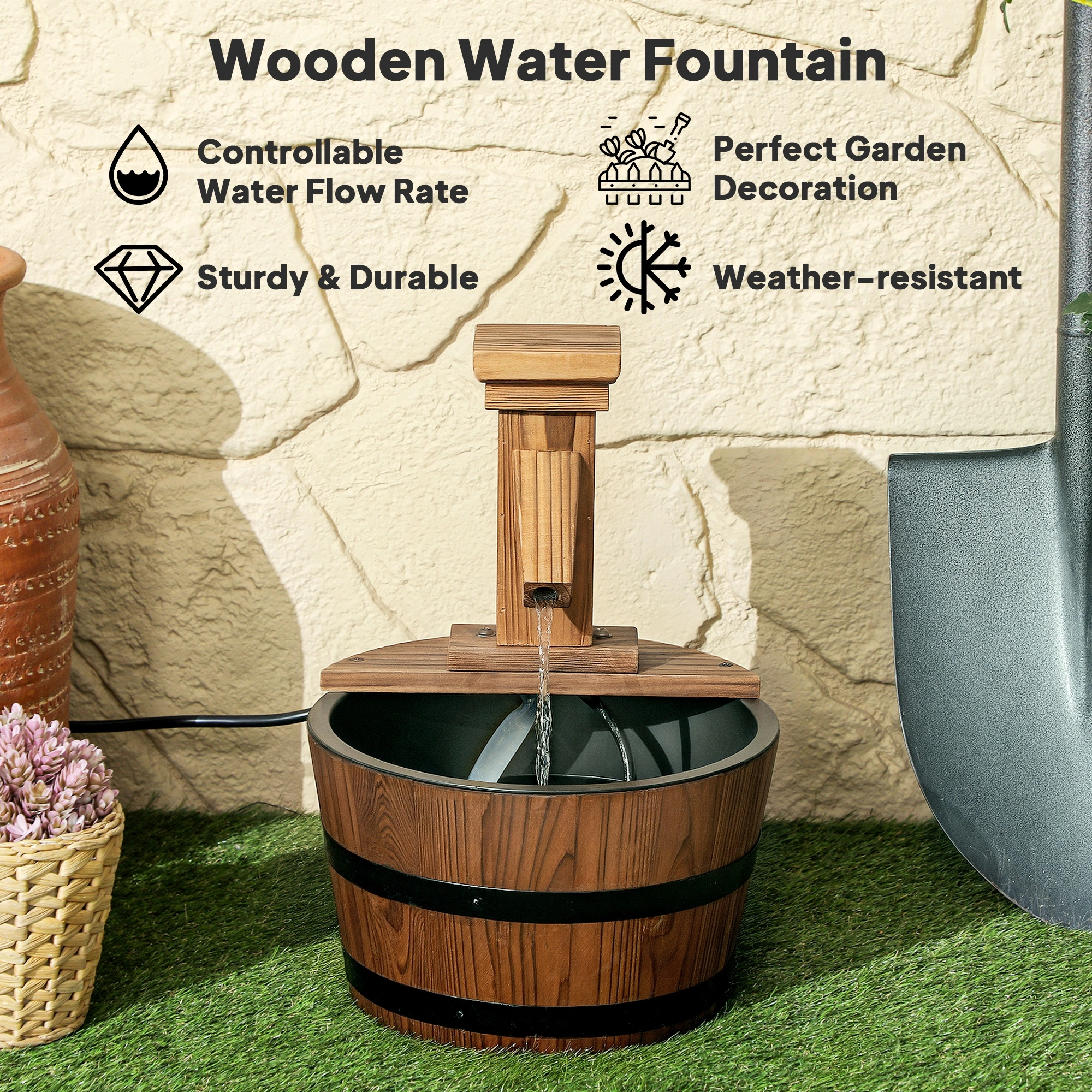 Indoor Outdoor Waterfall Fountain, Desktop Water Feature, Home & Garden Decor view 2