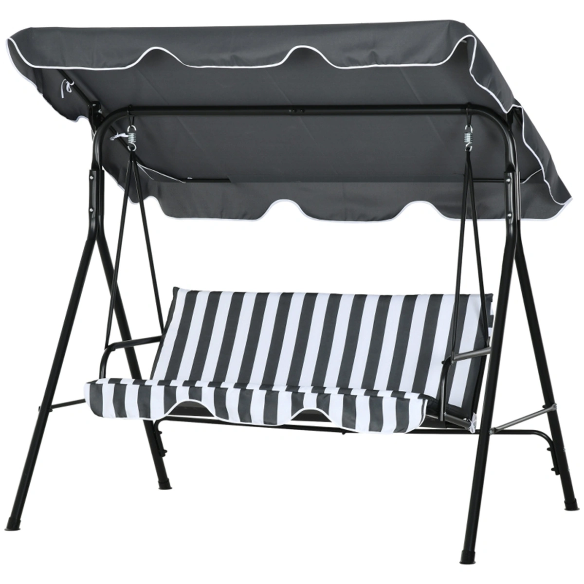 Outdoor Hanging Swing Chair with 3 Cushions, Porch Pendant Chair for Patio Deck Balcony - Grey Stripe view 3