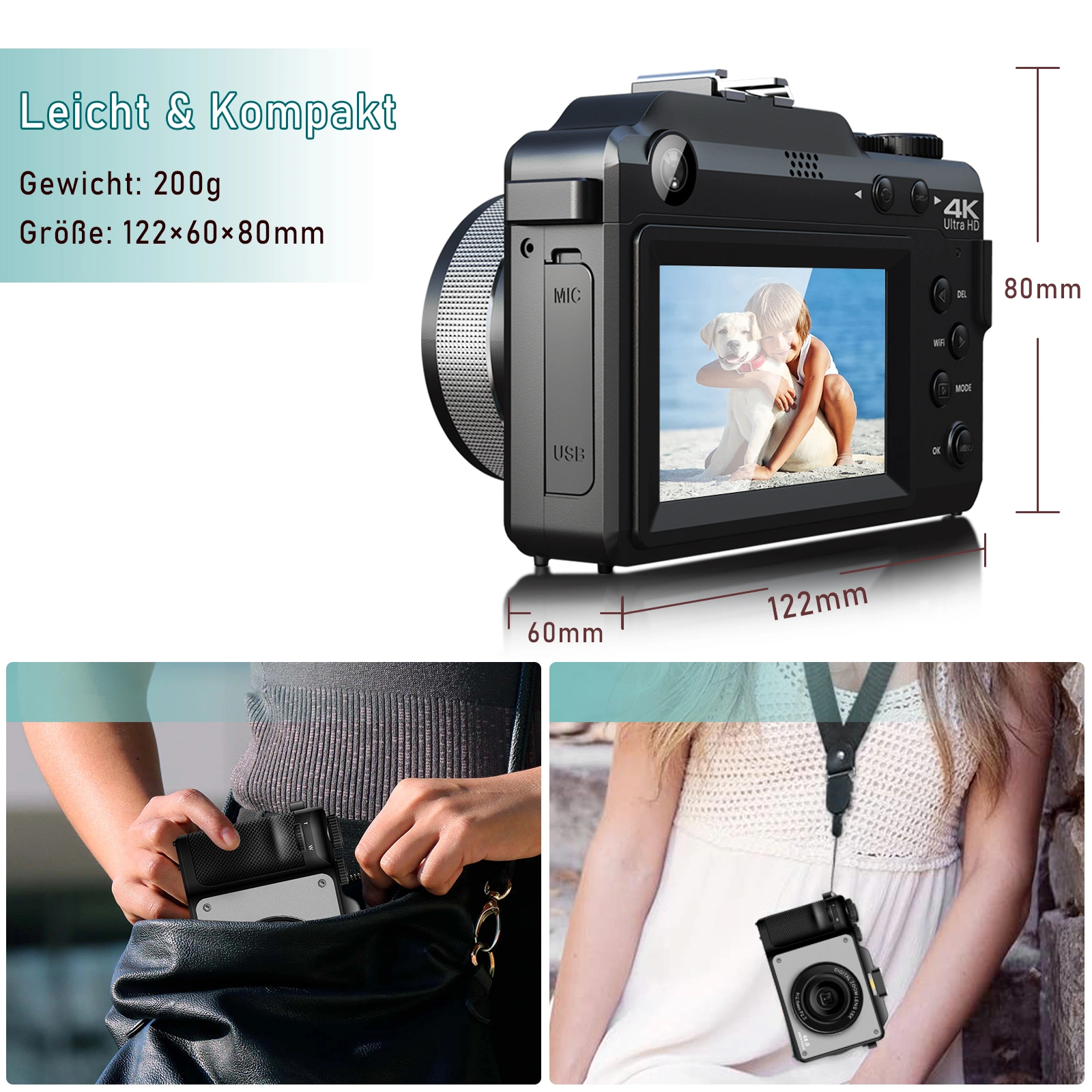 48MP HD 1080P Digital Camera Dual Front Rear Cameras Anti-Shake Auto Focus 3.0" LCD Compact Camera view 3