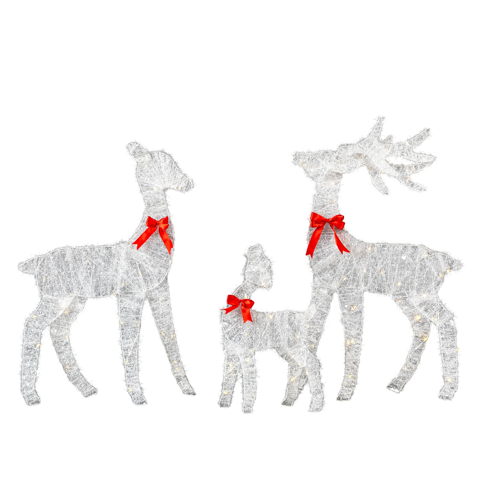 Christmas Reindeer Family Set of 3, 2.4ft Pre-lit 110 LED Warm White Tinsel Deer Outdoor Decor, Weatherproof White Holiday Yard Art view 12