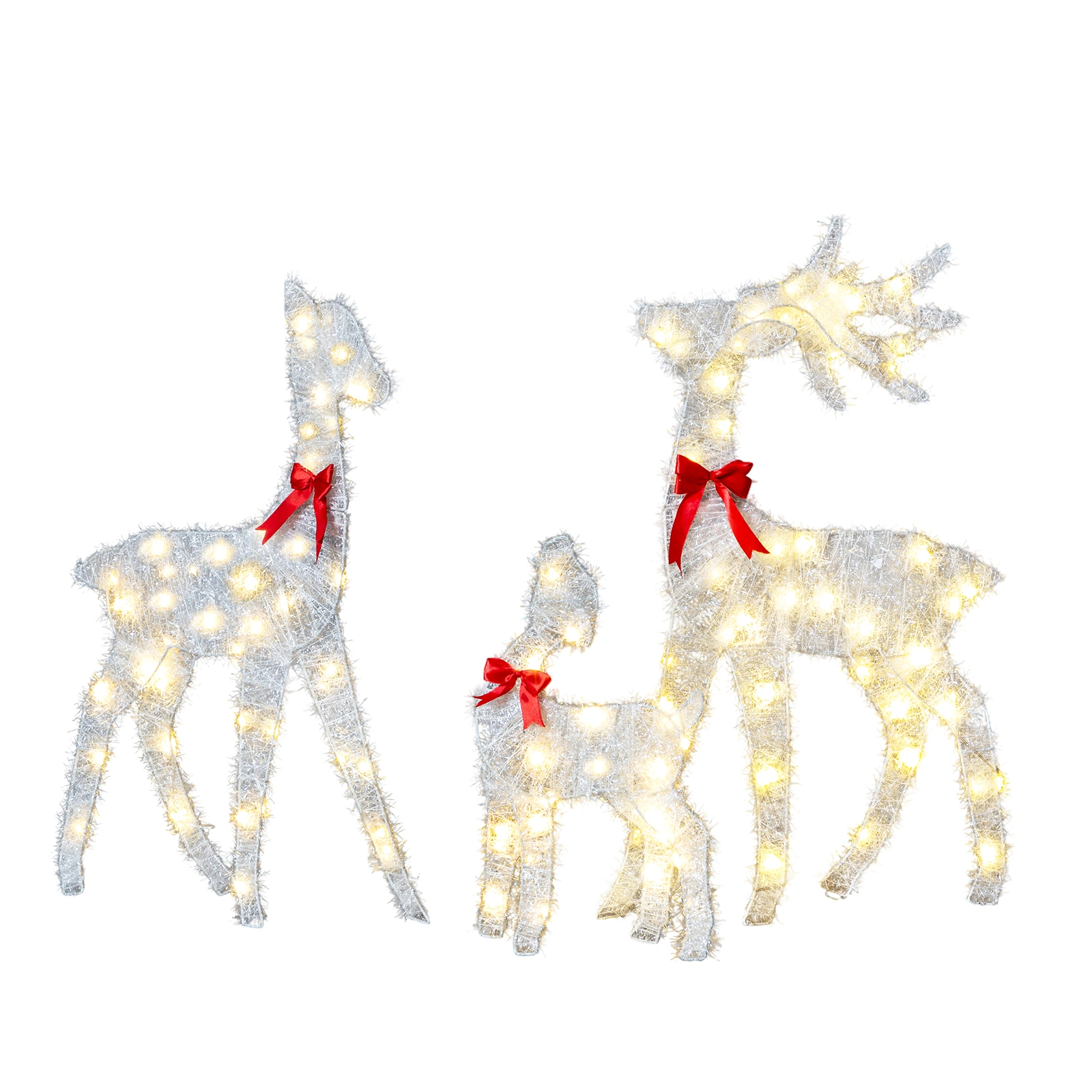 Christmas Reindeer Family Set of 3, 2.4ft Pre-lit 110 LED Warm White Tinsel Deer Outdoor Decor, Weatherproof White Holiday Yard Art view 13