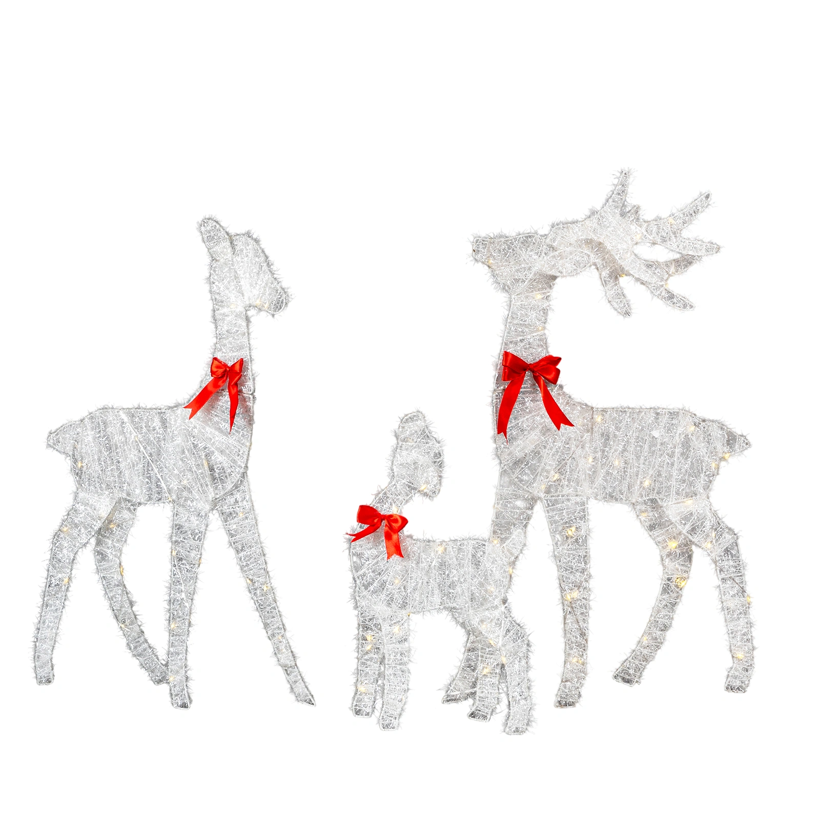 Christmas Reindeer Family Set of 3, 2.4ft Pre-lit 110 LED Warm White Tinsel Deer Outdoor Decor, Weatherproof White Holiday Yard Art view 14