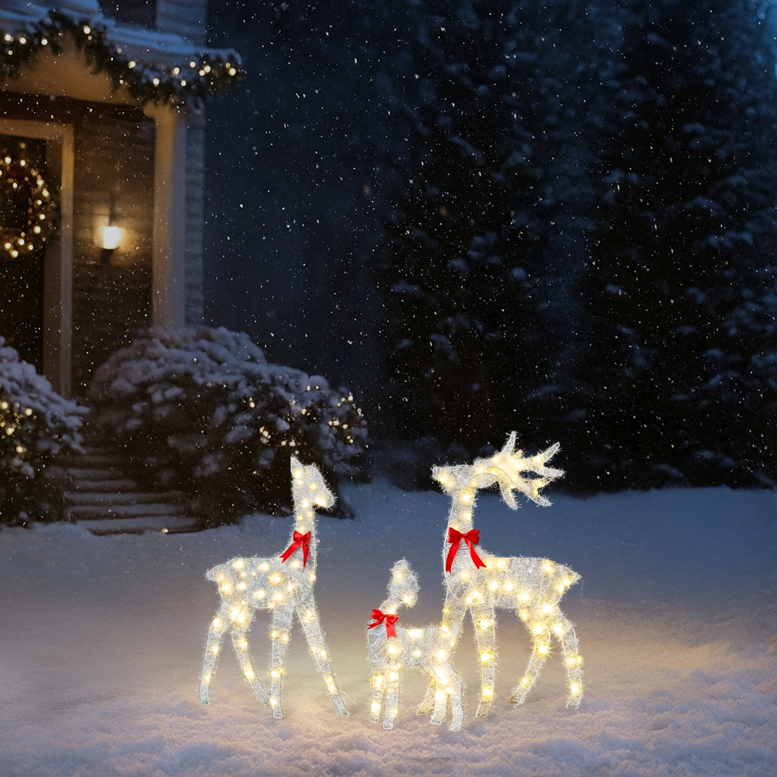 Christmas Reindeer Family Set of 3, 2.4ft Pre-lit 110 LED Warm White Tinsel Deer Outdoor Decor, Weatherproof White Holiday Yard Art view 8