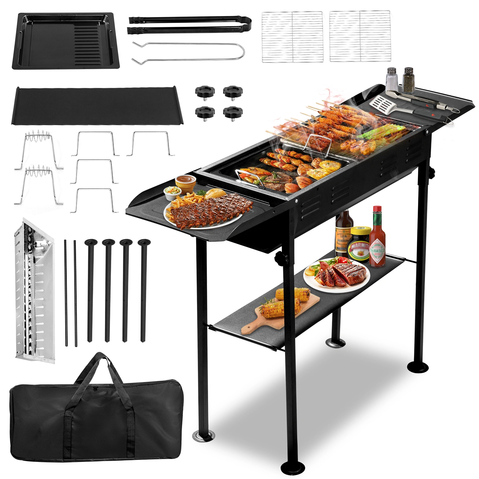 Portable Foldable Charcoal BBQ Grill, Compact Kabob Hibachi Griddle for Camping, Garden, Backyard, Picnic, Travel, Purple