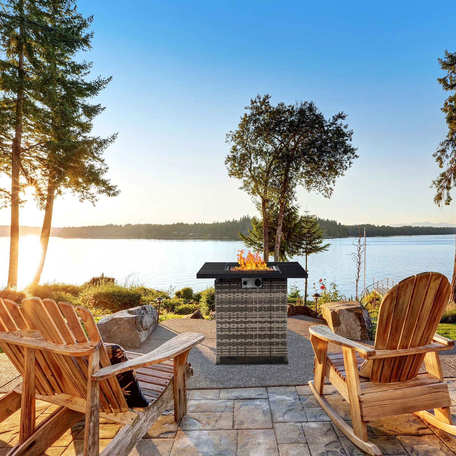 28-Inch Fire Table, 50000 BTU Gas Firepit with Volcanic Stone Black view 12