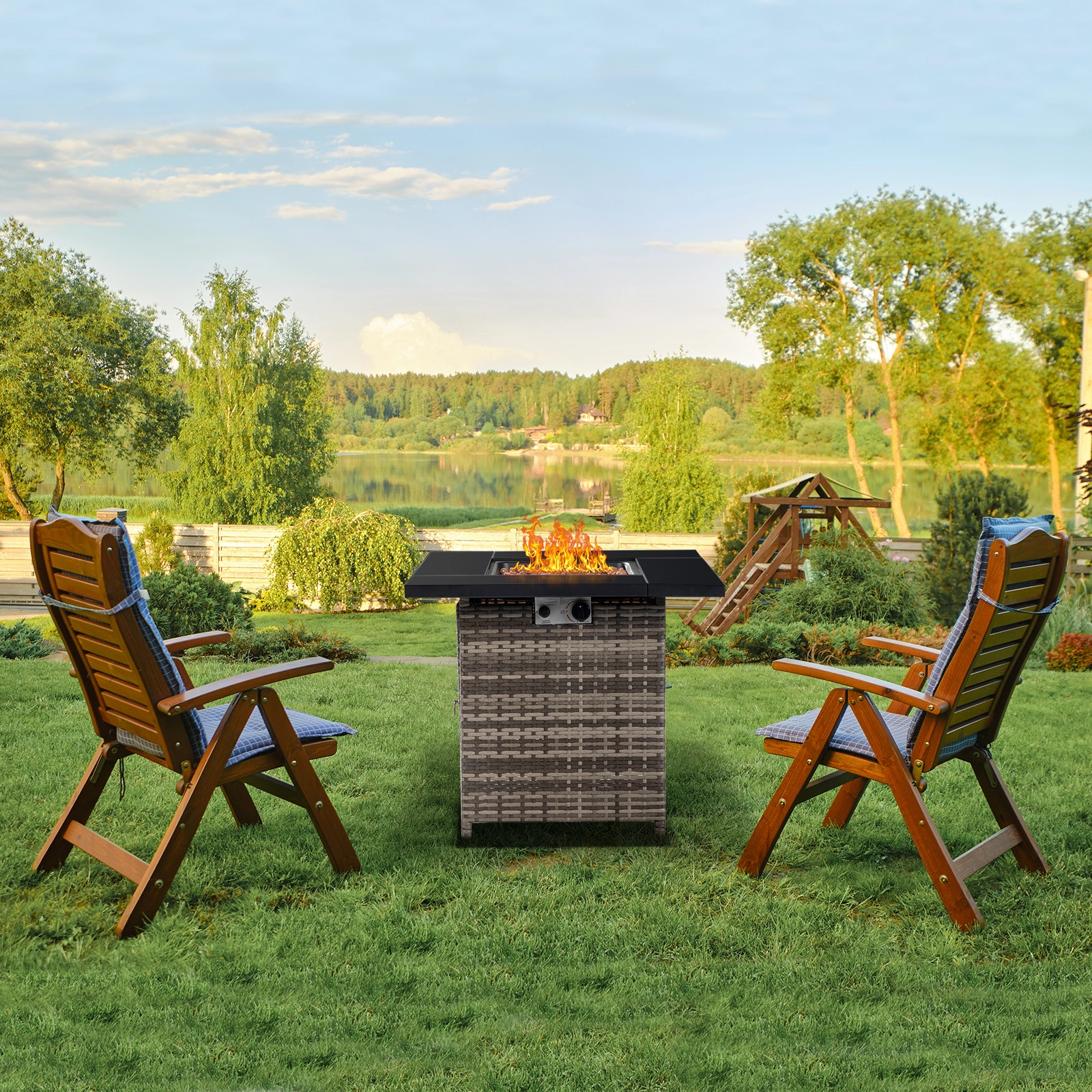28-Inch Fire Table, 50000 BTU Gas Firepit with Volcanic Stone Black view 13