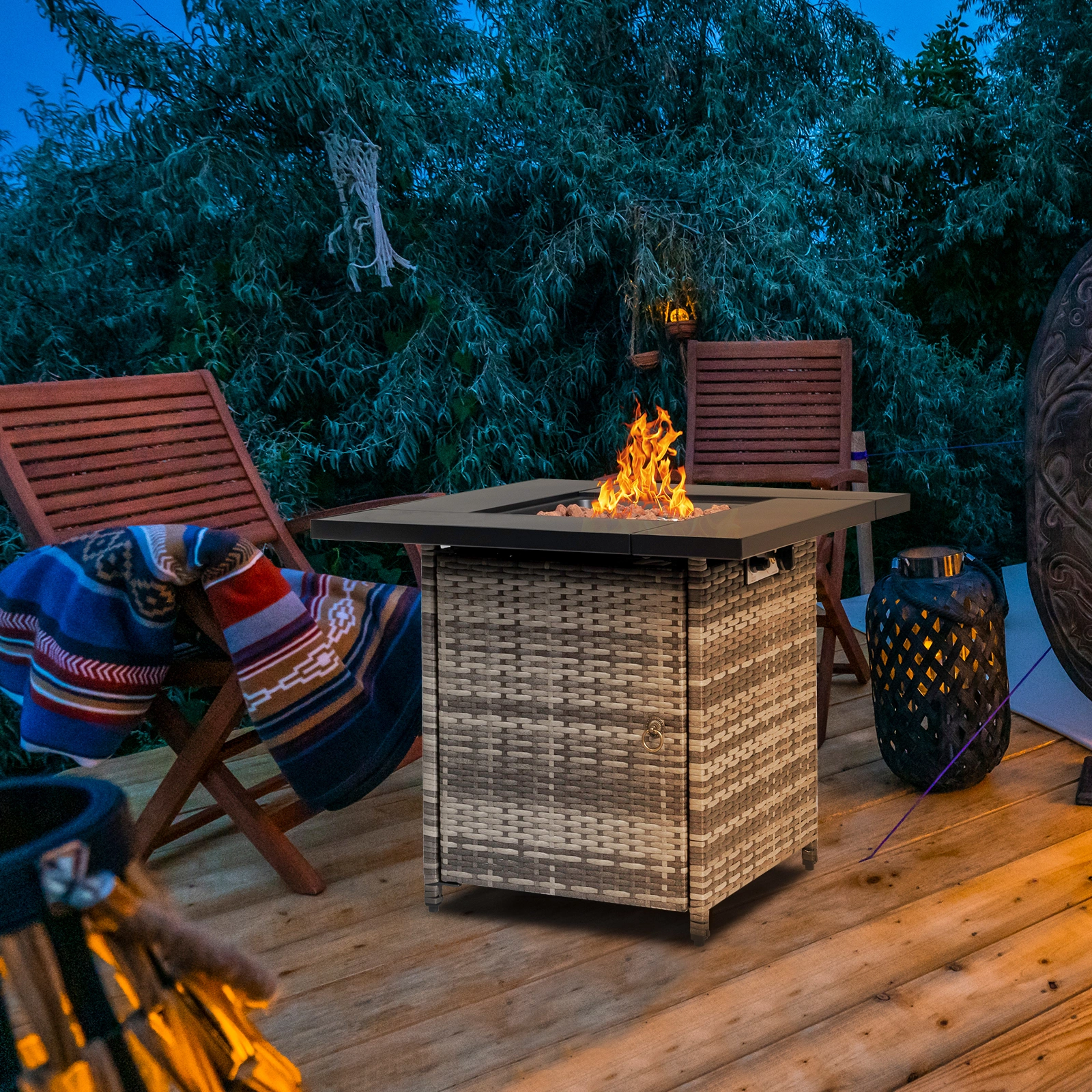 28-Inch Fire Table, 50000 BTU Gas Firepit with Volcanic Stone Black view 14