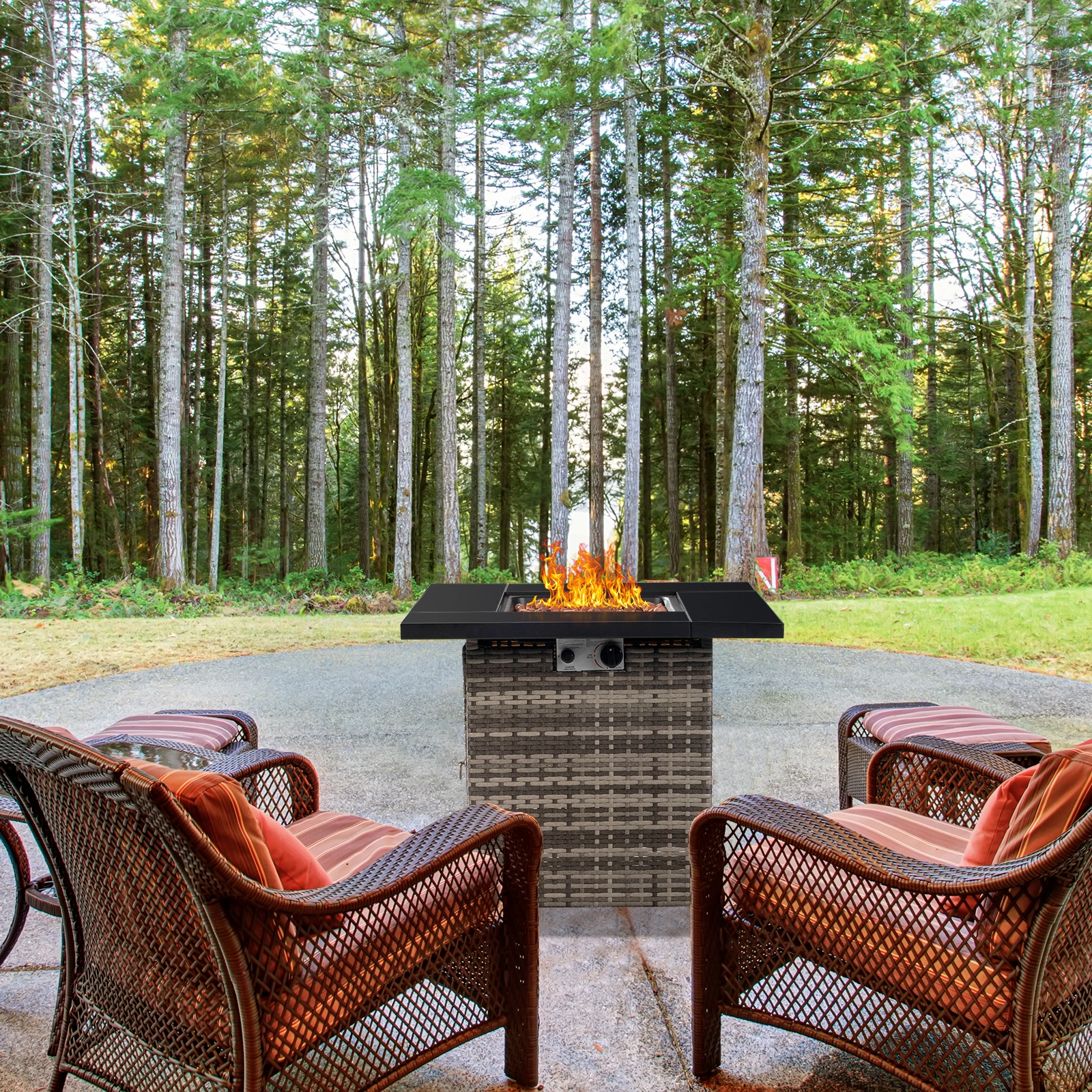 28-Inch Fire Table, 50000 BTU Gas Firepit with Volcanic Stone Black view 15