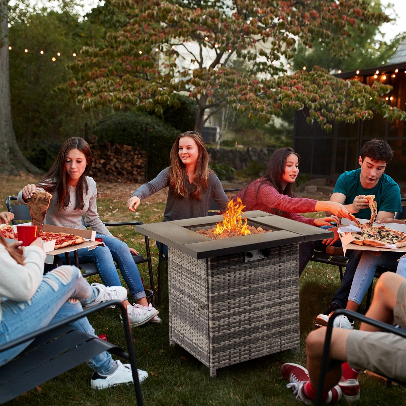 28-Inch Fire Table, 50000 BTU Gas Firepit with Volcanic Stone Black view 7