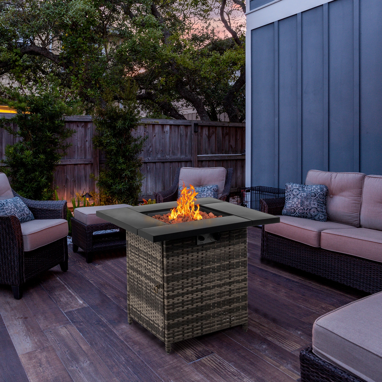 28-Inch Fire Table, 50000 BTU Gas Firepit with Volcanic Stone Black view 8