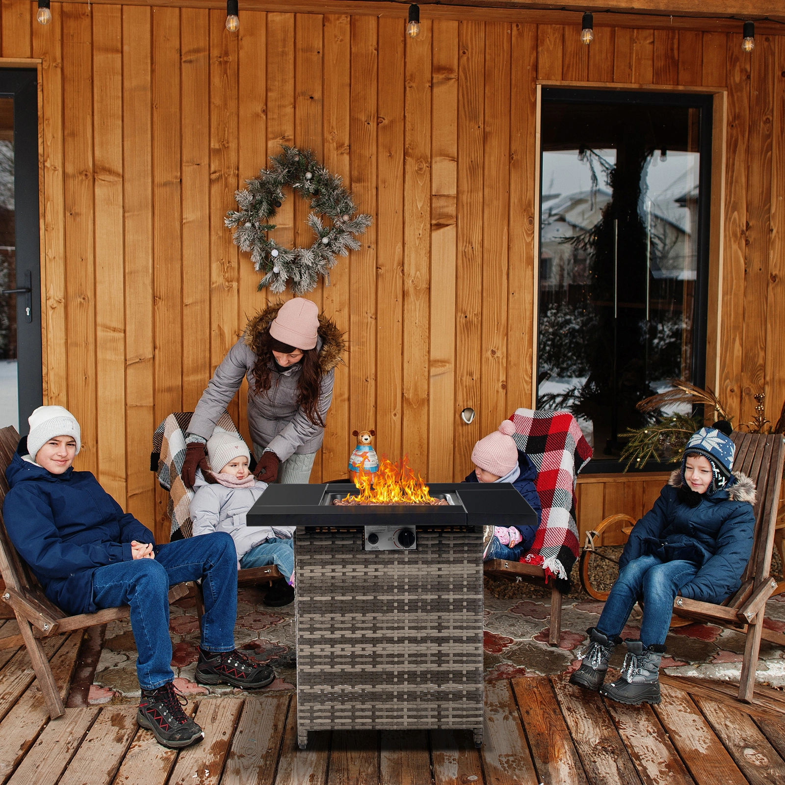 28-Inch Fire Table, 50000 BTU Gas Firepit with Volcanic Stone Black view 9