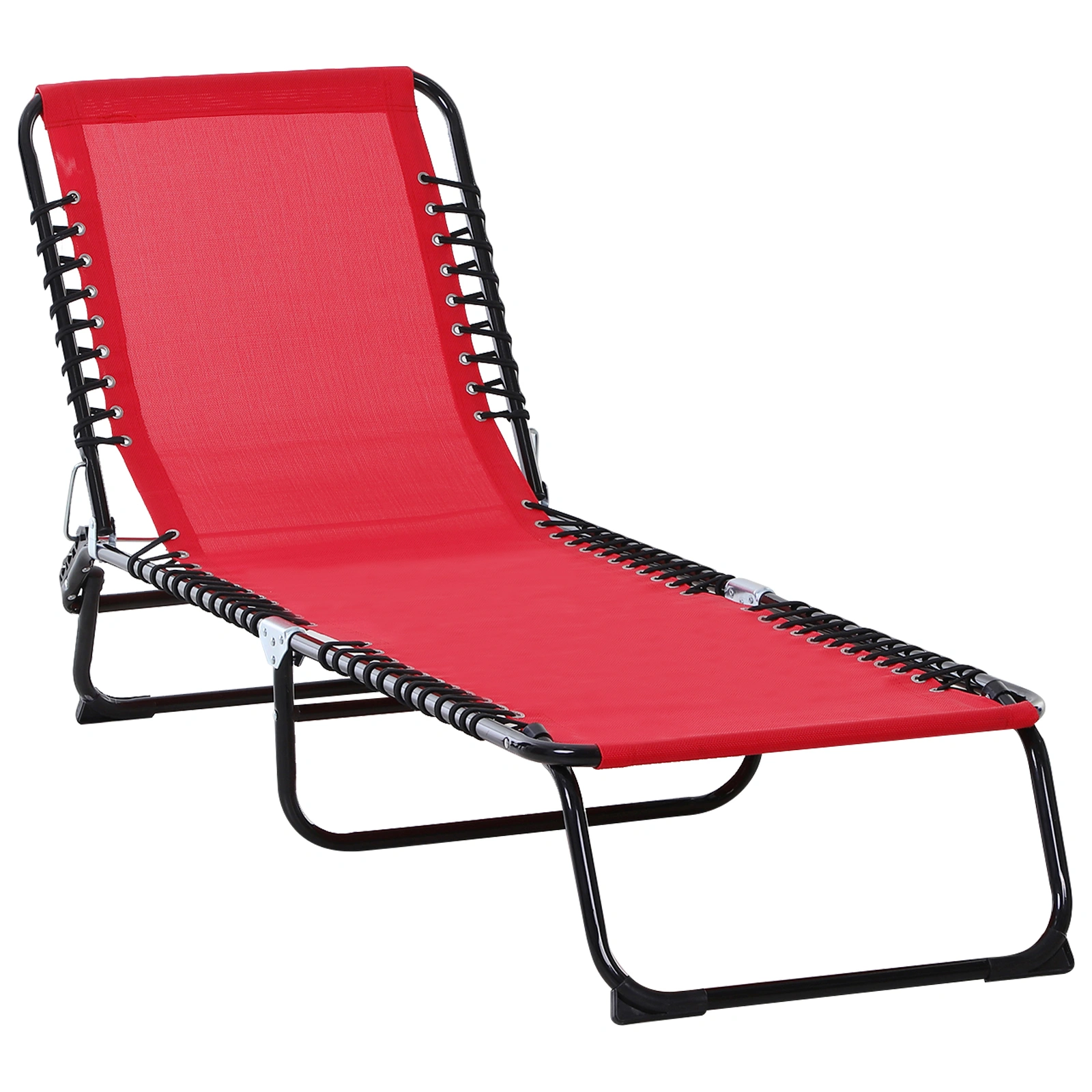 Wine Red Folding Chaise Lounge Pool Chair 4-Position Reclining Backrest with Pillow Mesh view 2